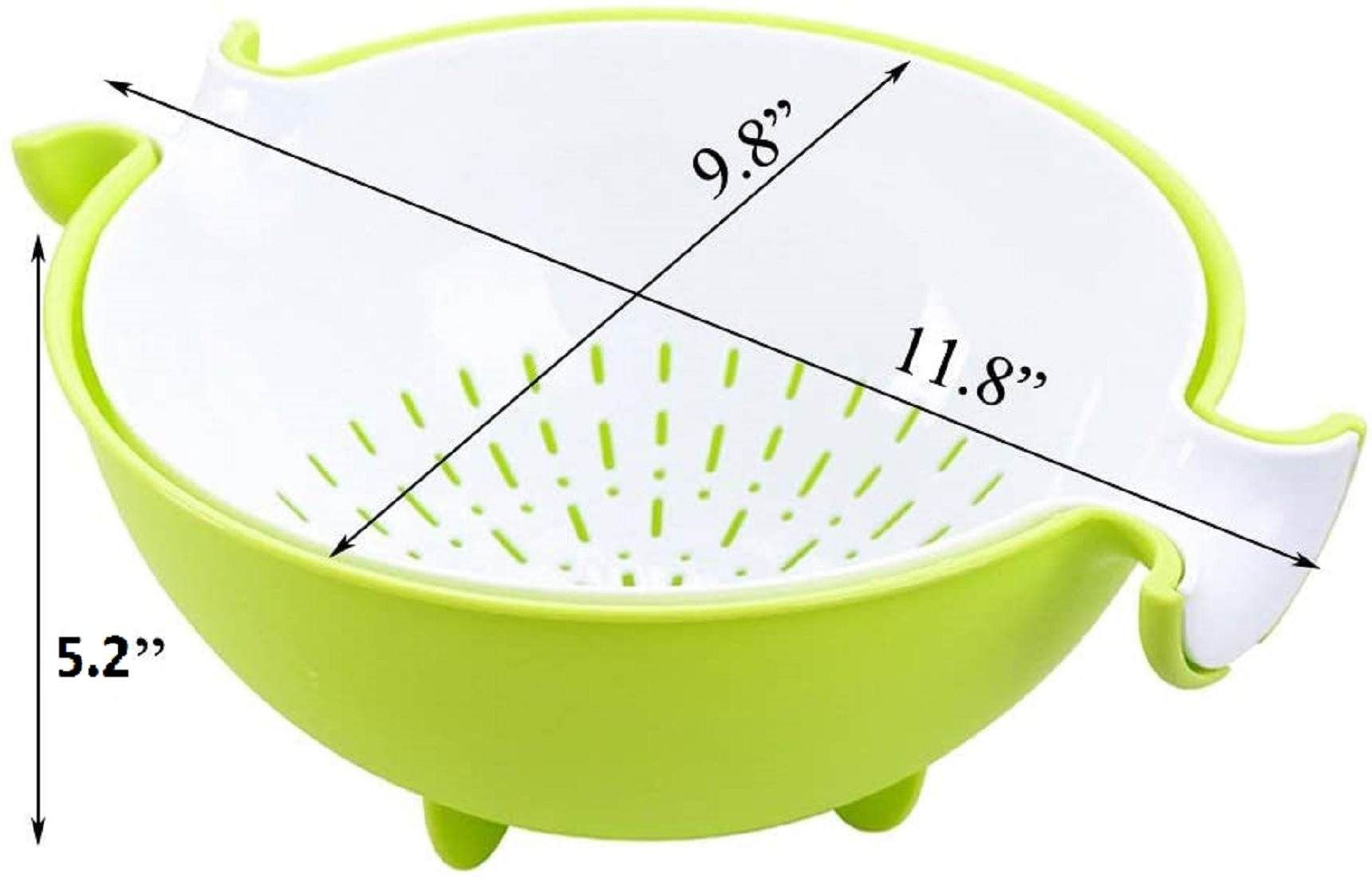 Kuber Industries 2-in-1 kitchen Strainer/Colander & Bowl Sets, Large Plastic Washing Bowl and Strainer, Detachable Colanders Strainers Set, Space-Saver, for Fruits Vegetable Cleaning Washing Mixing, Green-KUBMRT11747
