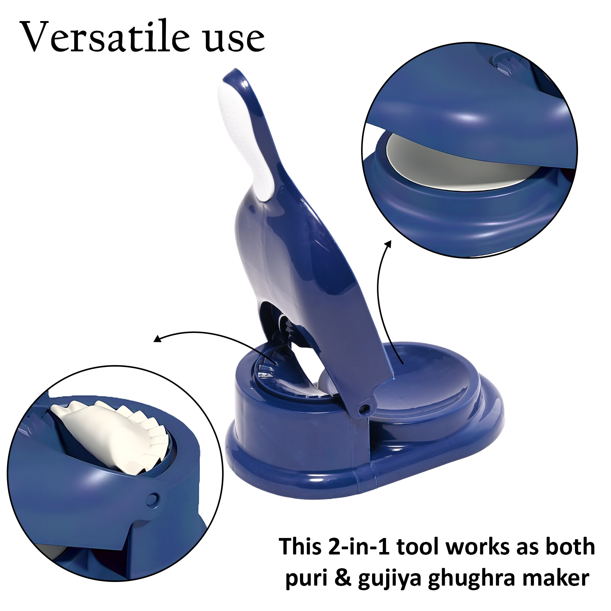 Kuber Industries 2 in 1 Momo  Gujiya Ghughra Dumbling Pressing Machine  Plastic Kolukattai Maker Mould for Kitchen  Puri kolukattai karjikai  Kadabu Maker Mold  Blue