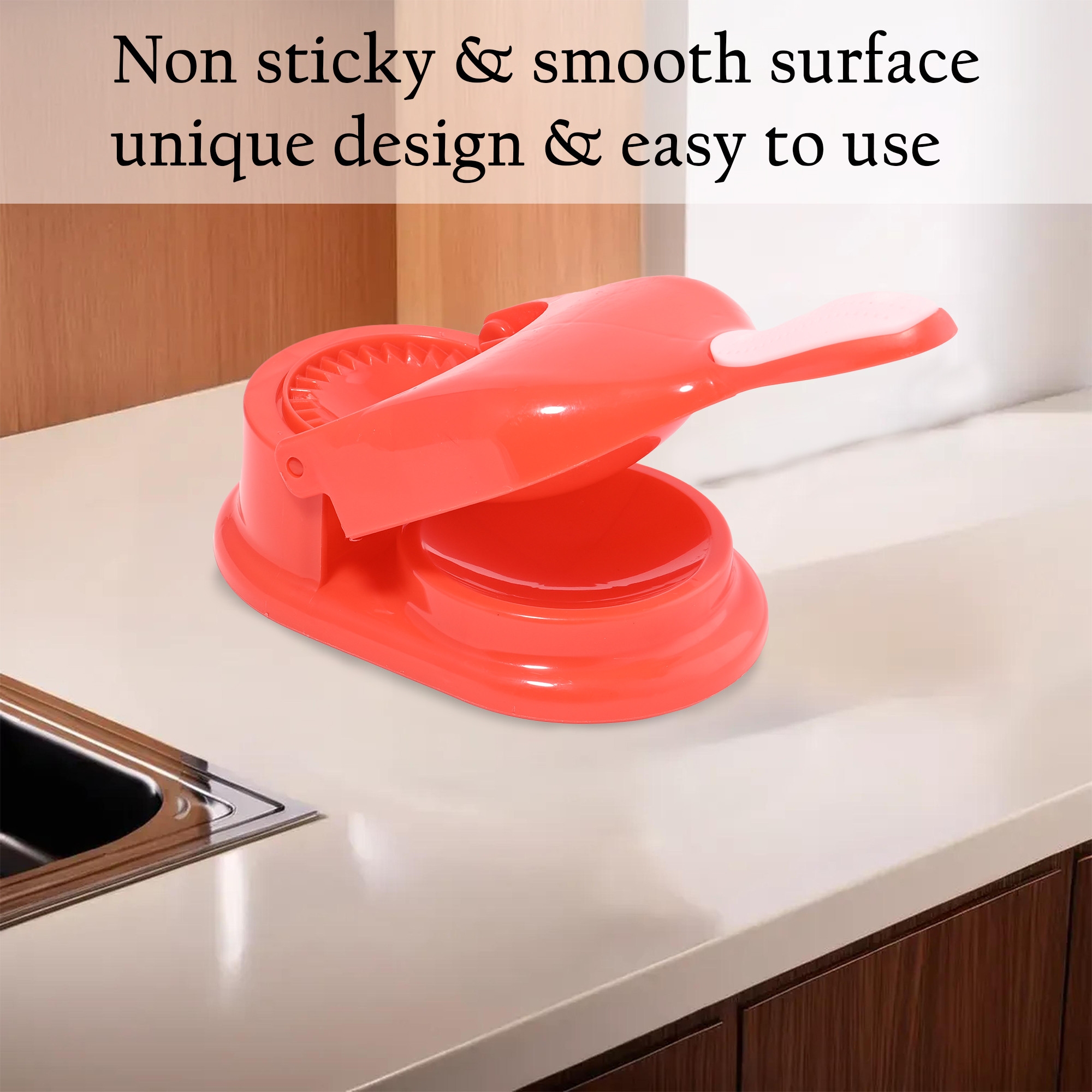 Kuber Industries 2 in 1 Momo  Gujiya Ghughra Dumbling Pressing Machine  Plastic Kolukattai Maker Mould for Kitchen  Puri kolukattai karjikai  Kadabu Maker Mold  Red