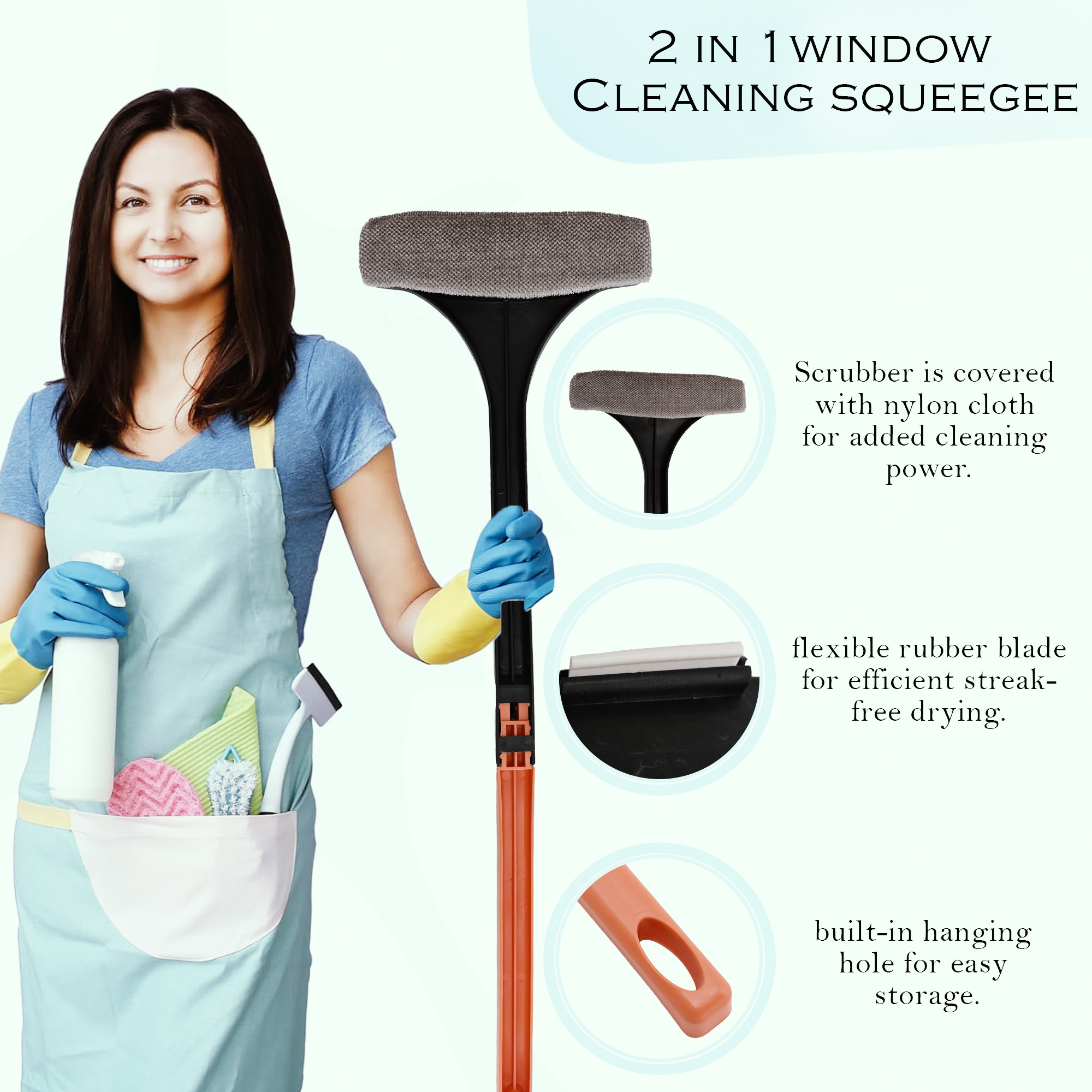 Kuber Industries 2-in-1 Multifunctional Mesh Cleaning Brush for Windows Net  Multipurpose Window Cleaner Double Sided  Expandable BrushWiper Mesh Cleaner for CarHome  Orange  Green