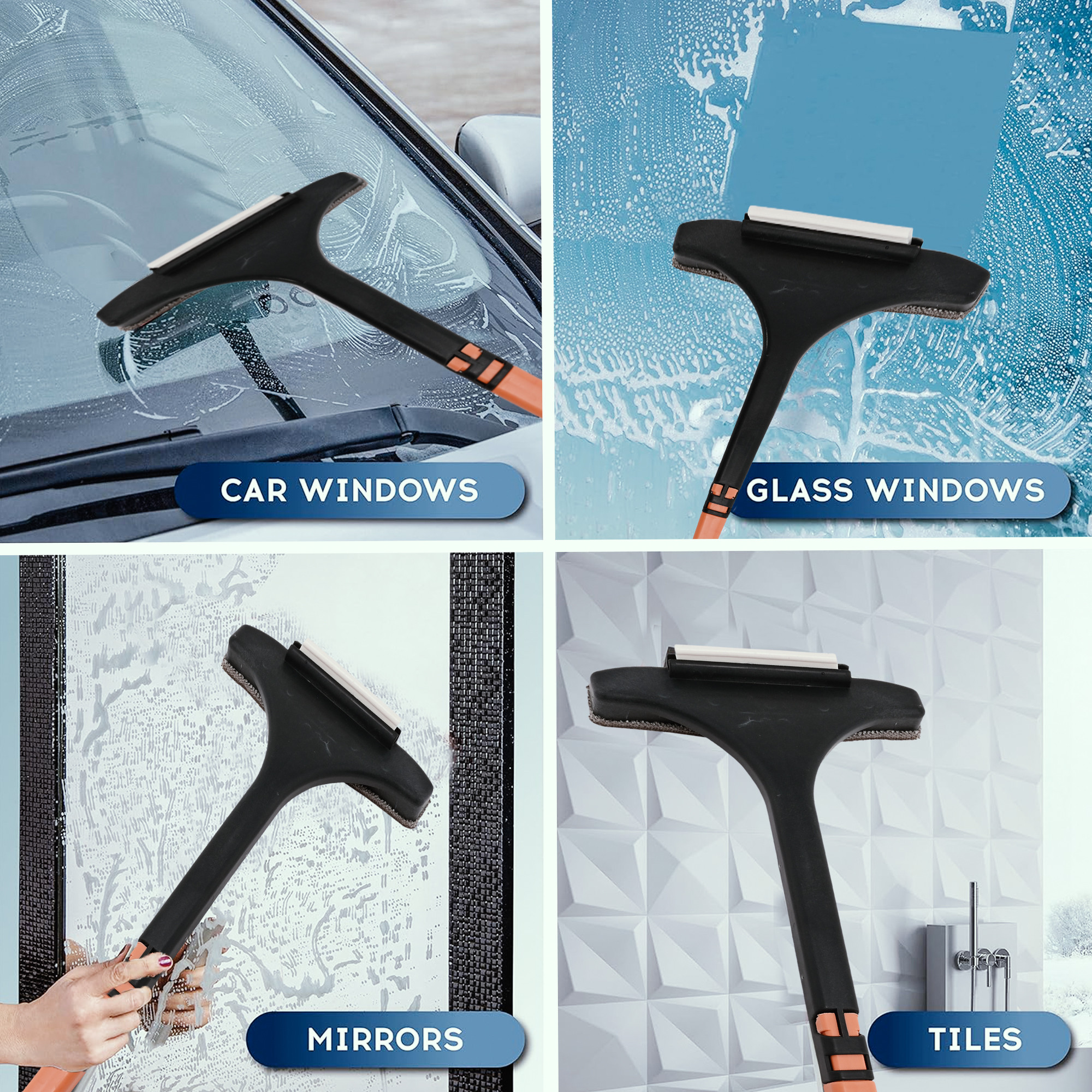 Kuber Industries 2-in-1 Multifunctional Mesh Cleaning Brush for Windows Net  Multipurpose Window Cleaner Double Sided  Expandable BrushWiper Mesh Cleaner for CarHome  Orange  Green