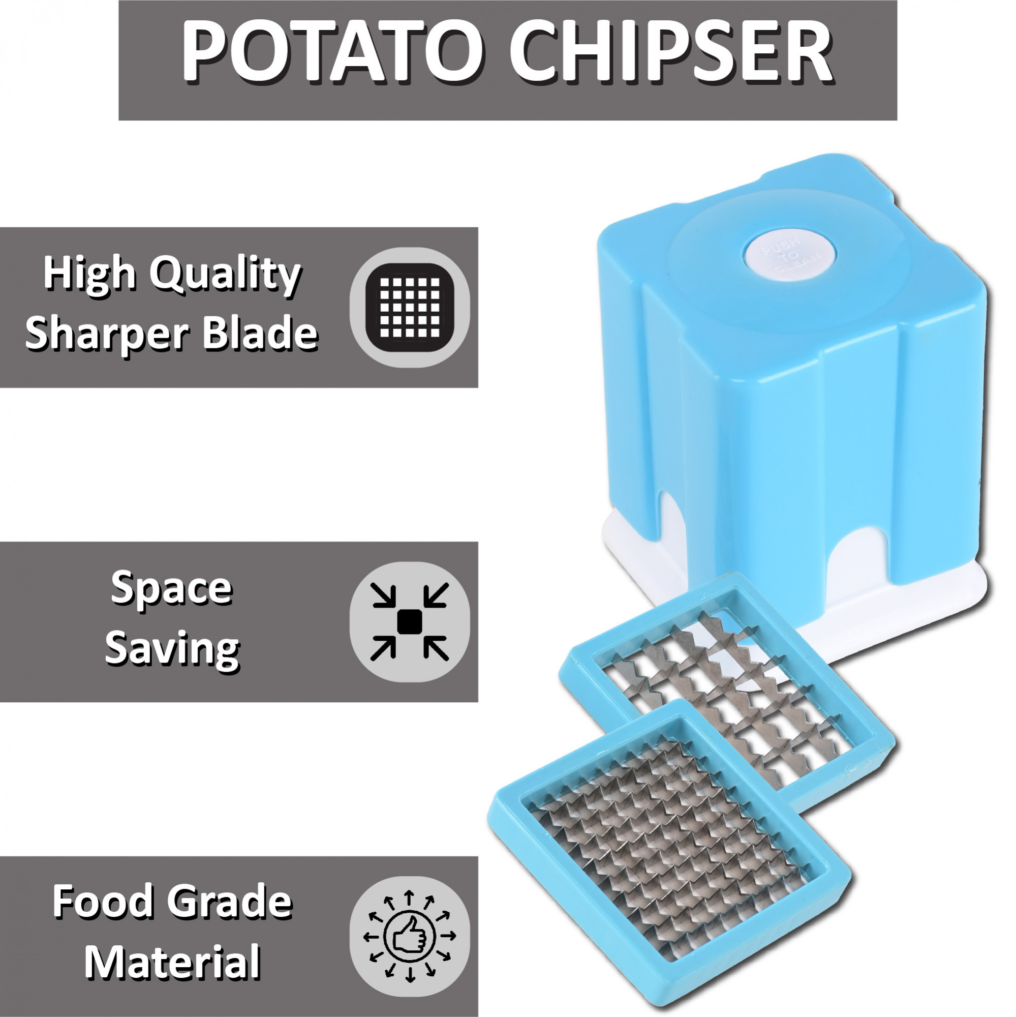 Kuber Industries 2 in 1 Vegetable Chopper for Kitchen with Push-Clean Feature  Size Adjustable Potato Chipser  French Fry Machine  Manual Potato Cutter  Finger Chips Machine  Multicolor