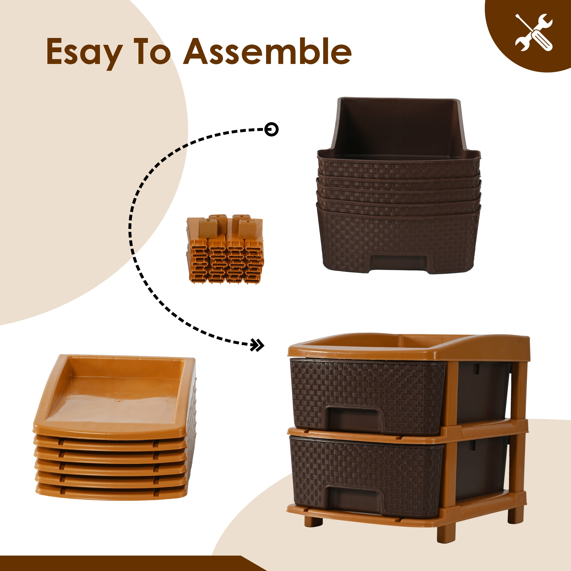 Kuber Industries 2-Layer  19 Ltr Plastic Drawer Storage Organiser  Modular Kitchen  Toy Organizer For Kids Room  Chocolate Brown