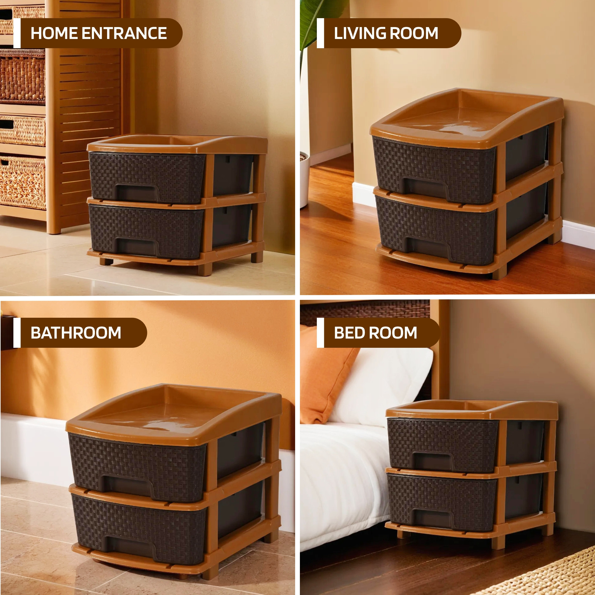 Kuber Industries 2-Layer  19 Ltr Plastic Drawer Storage Organiser  Modular Kitchen  Toy Organizer For Kids Room  Chocolate Brown