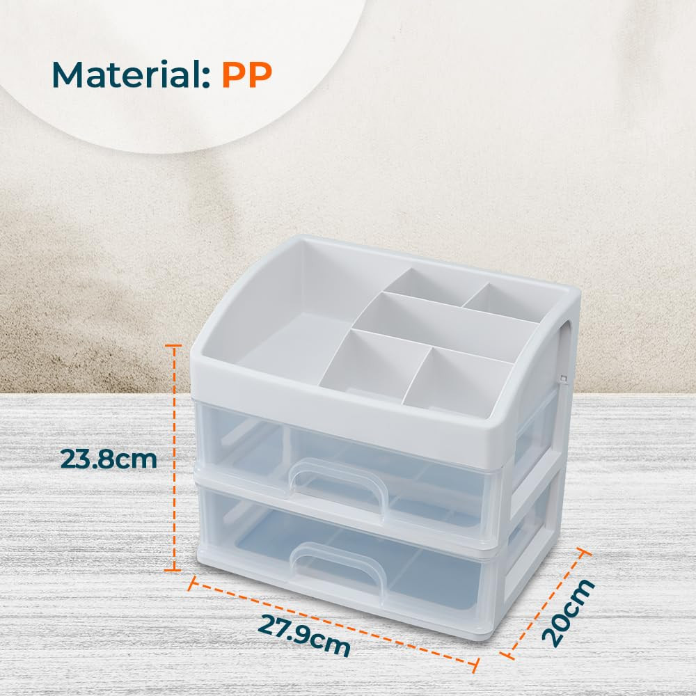 Kuber Industries 2 Layer Cabinet Drawer Box|Desktop Storage Box|Multi Drawer Storage Organizer| White