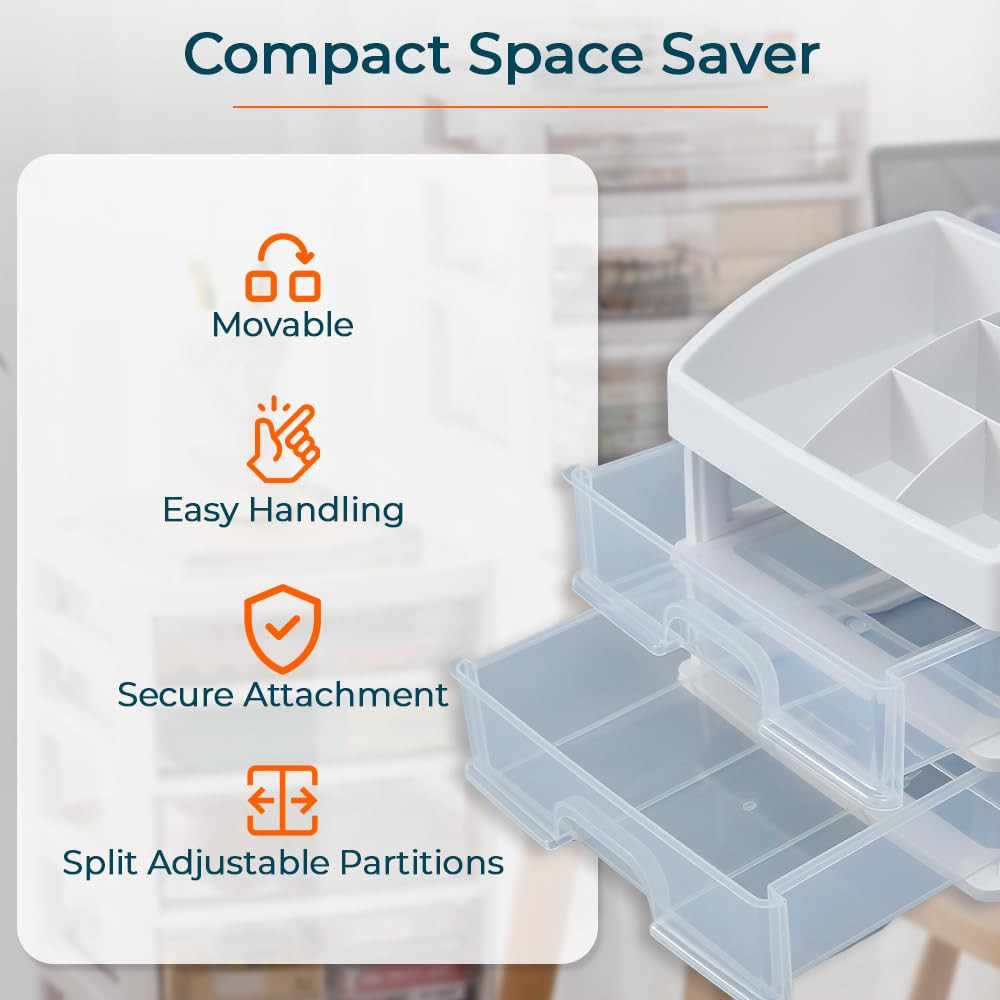 Kuber Industries 2 Layer Cabinet Drawer Box|Desktop Storage Box|Multi Drawer Storage Organizer| White