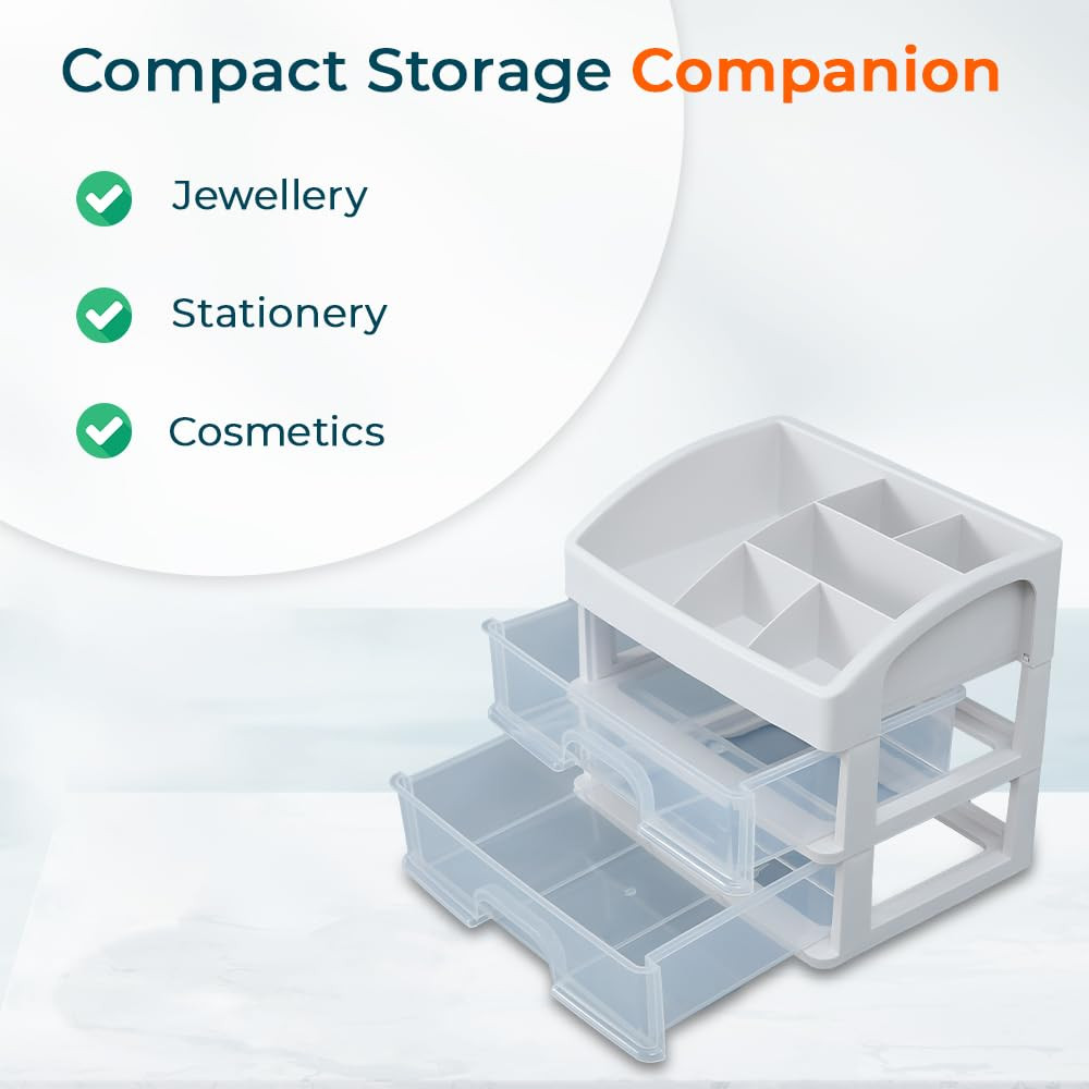 Kuber Industries 2 Layer Cabinet Drawer Box|Desktop Storage Box|Multi Drawer Storage Organizer| White
