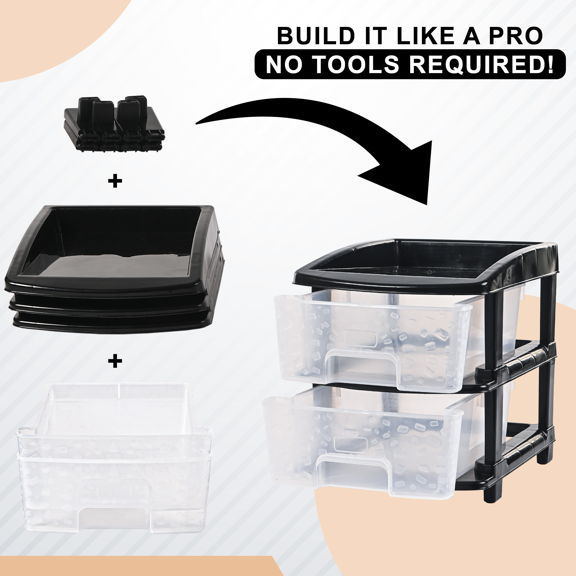 Kuber Industries 2-Layer Collapsible Multipurpose Plastic Drawers Storage Organizer  Modular Kitchen  Toy Organizer For Kids Room Bathroom  Parlour  CabinetsStorage Rack - Transparent