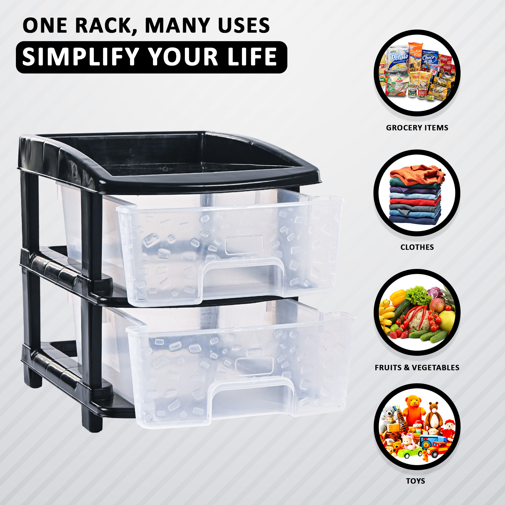 Kuber Industries 2-Layer Collapsible Multipurpose Plastic Drawers Storage Organizer  Modular Kitchen  Toy Organizer For Kids Room Bathroom  Parlour  CabinetsStorage Rack - Transparent