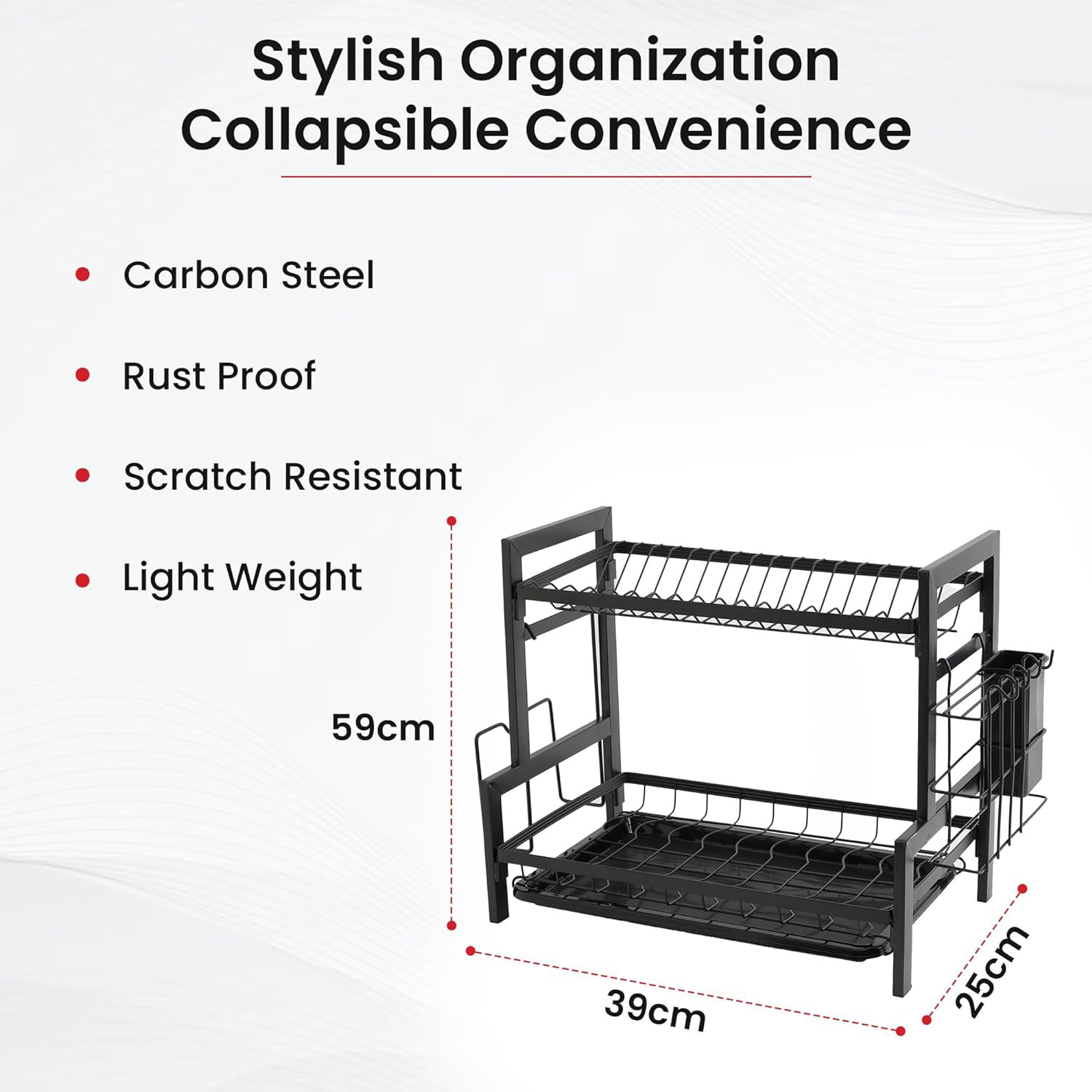 Kuber Industries 2-Layer Dish Drying Rack|Storage Rack for Kitchen Counter|Drainboard & Cutting Board Holder|Premium Utensils Basket|Free Mounting (Black)
