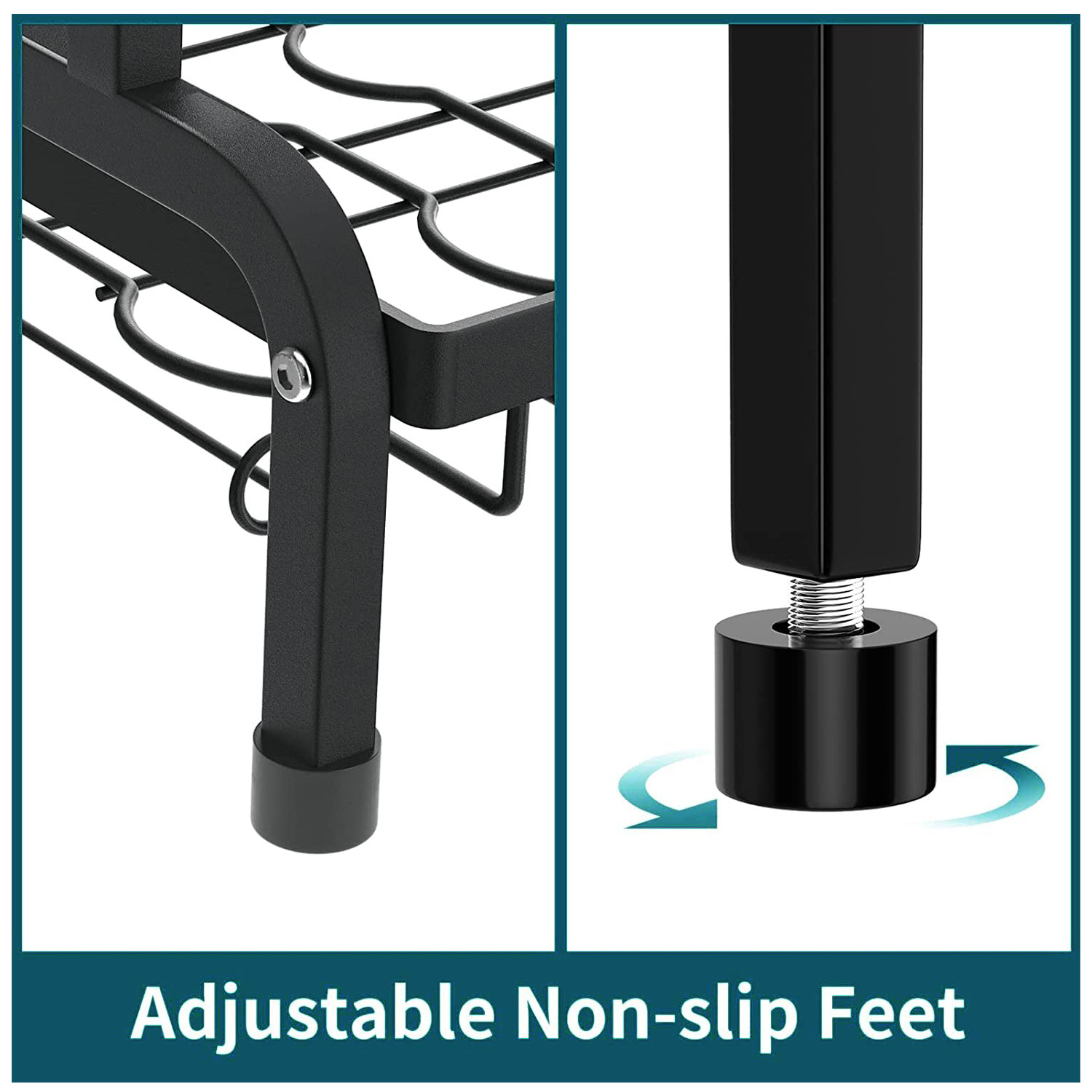 Kuber Industries 2-Layer Dish Drying Rack|Storage Rack for Kitchen Counter|Drainboard & Cutting Board Holder|Premium Utensils Basket|Free Mounting (Black)