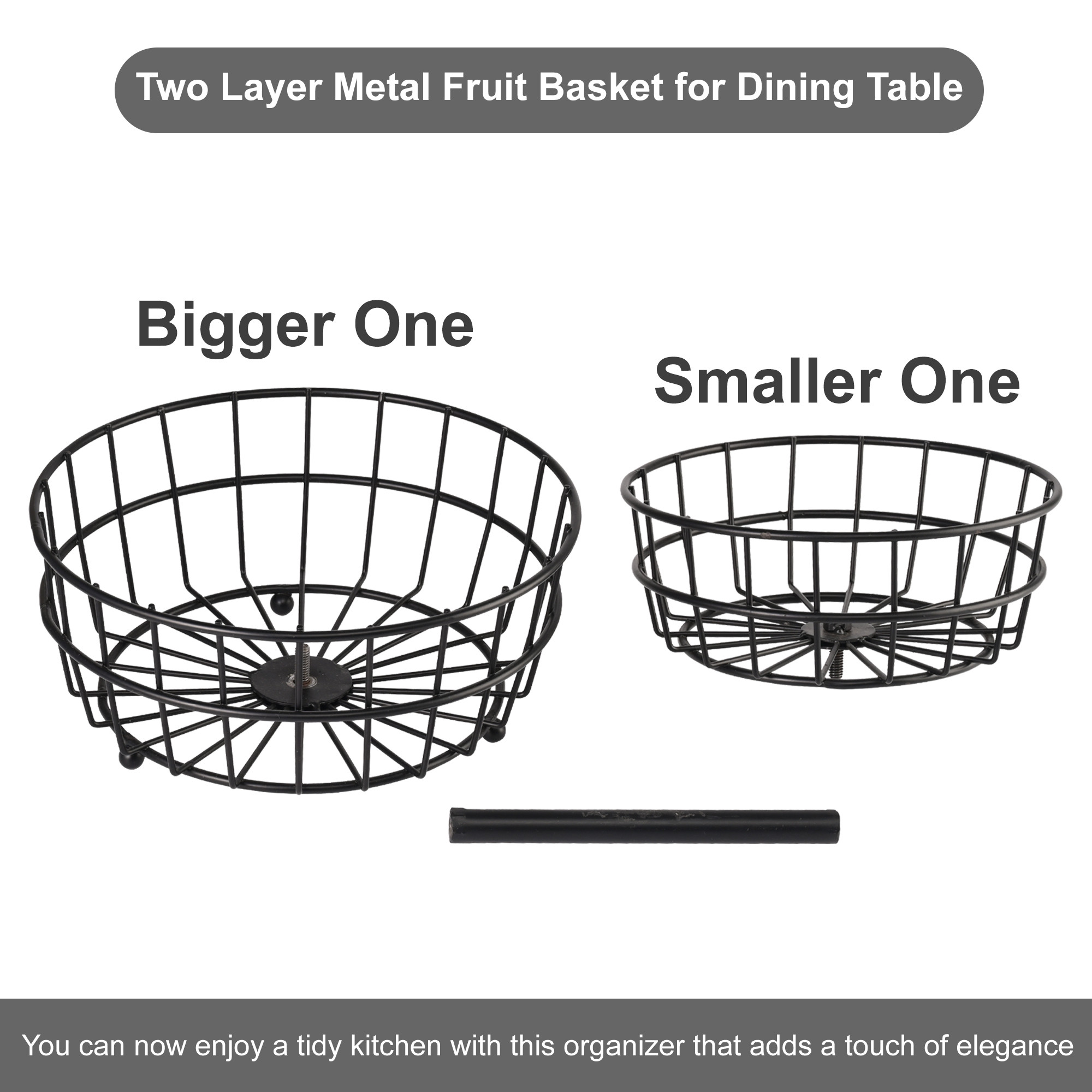 Kuber Industries 2-Layer Metal Fruit Basket for Dining Table - Vegetable  Banana Organizer Storage RackBowl for Kitchen - Black