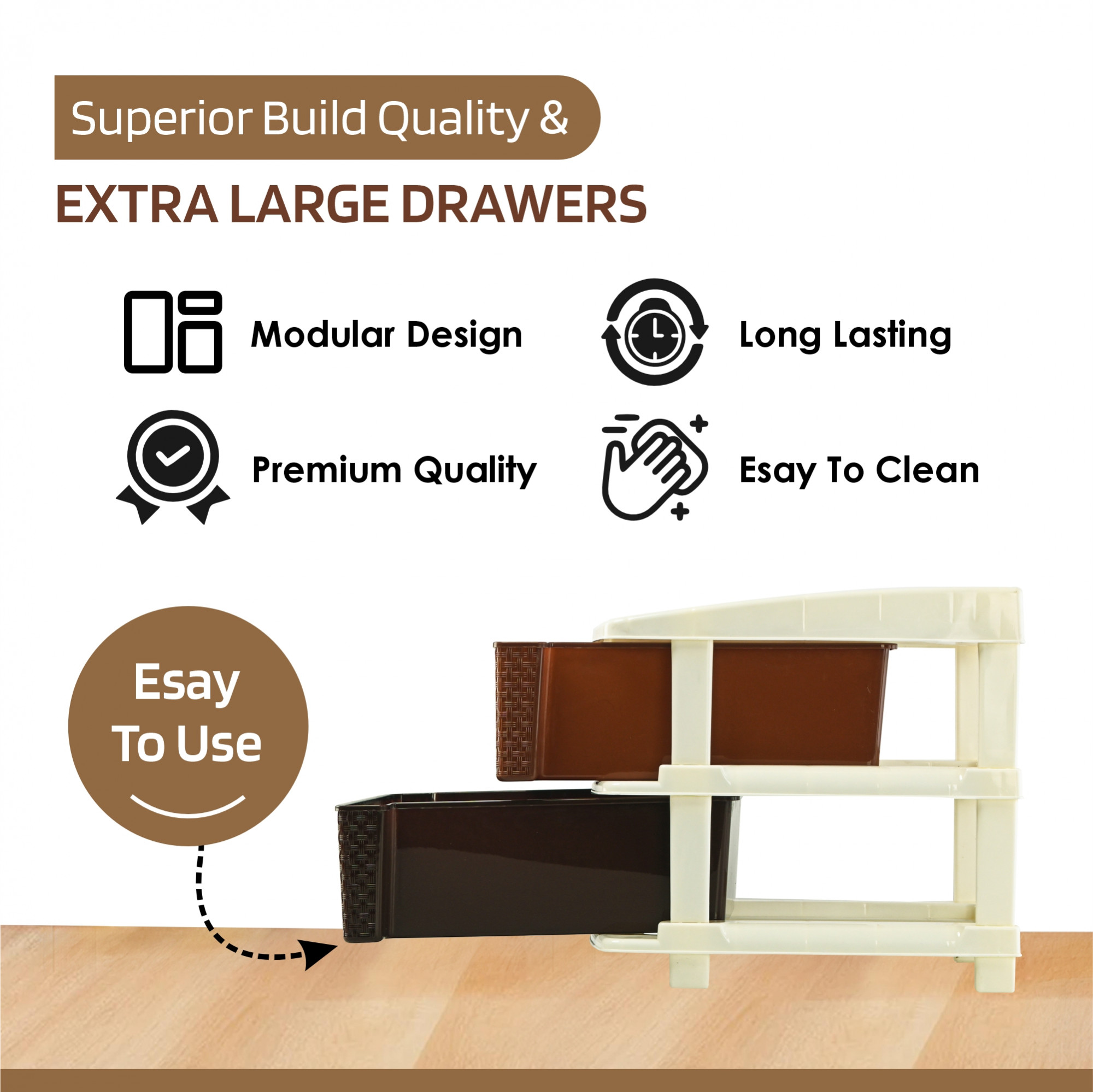 Kuber Industries 2-Layer Plastic Modular Storage Drawer for Home Kitchen  Office  Chest of Drawers Racks for Storage Multipurpose Dress  Toys Organizer for Kids Room  Multi Brown