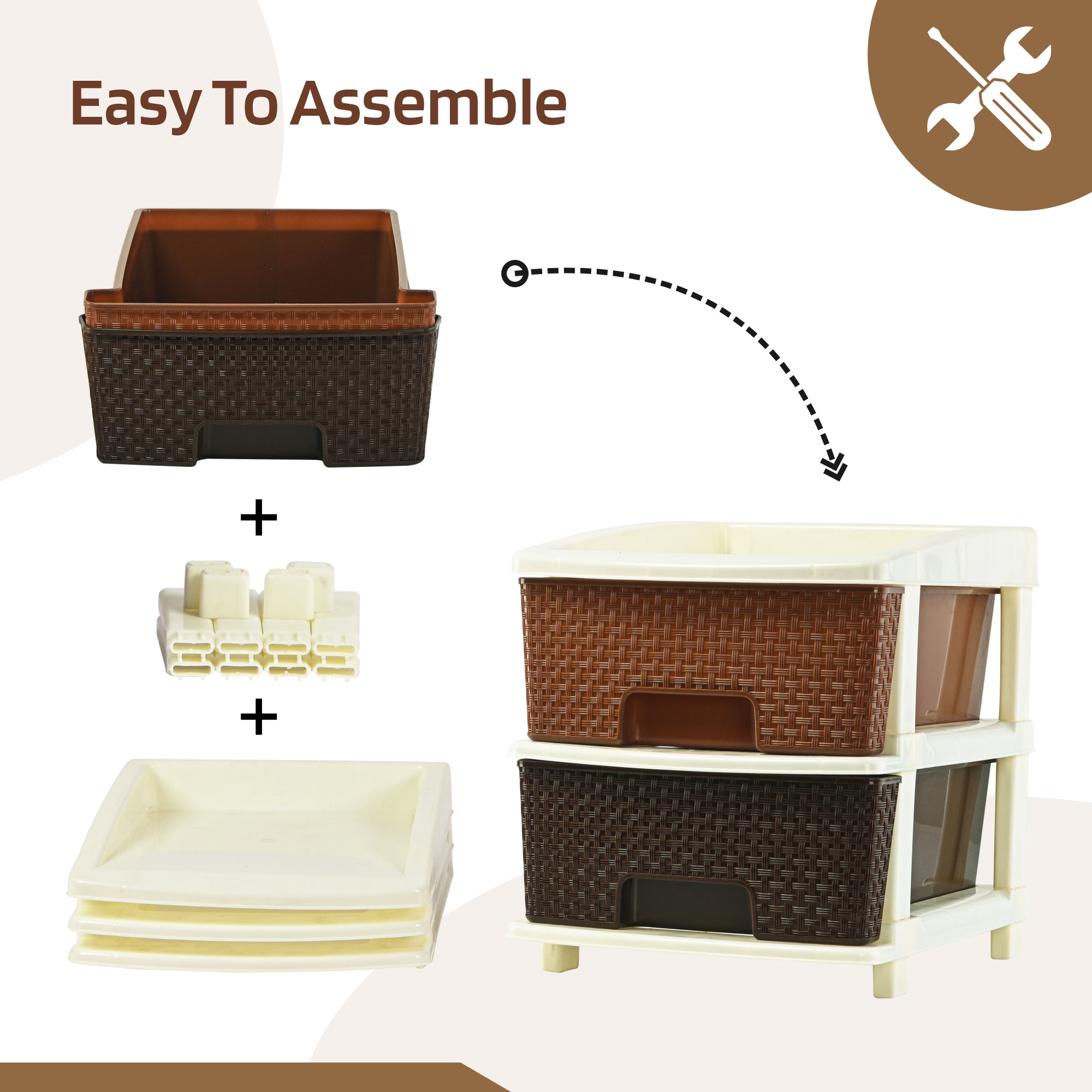 Kuber Industries 2-Layer Plastic Modular Storage Drawer for Home Kitchen  Office  Chest of Drawers Racks for Storage Multipurpose Dress  Toys Organizer for Kids Room  Multi Brown