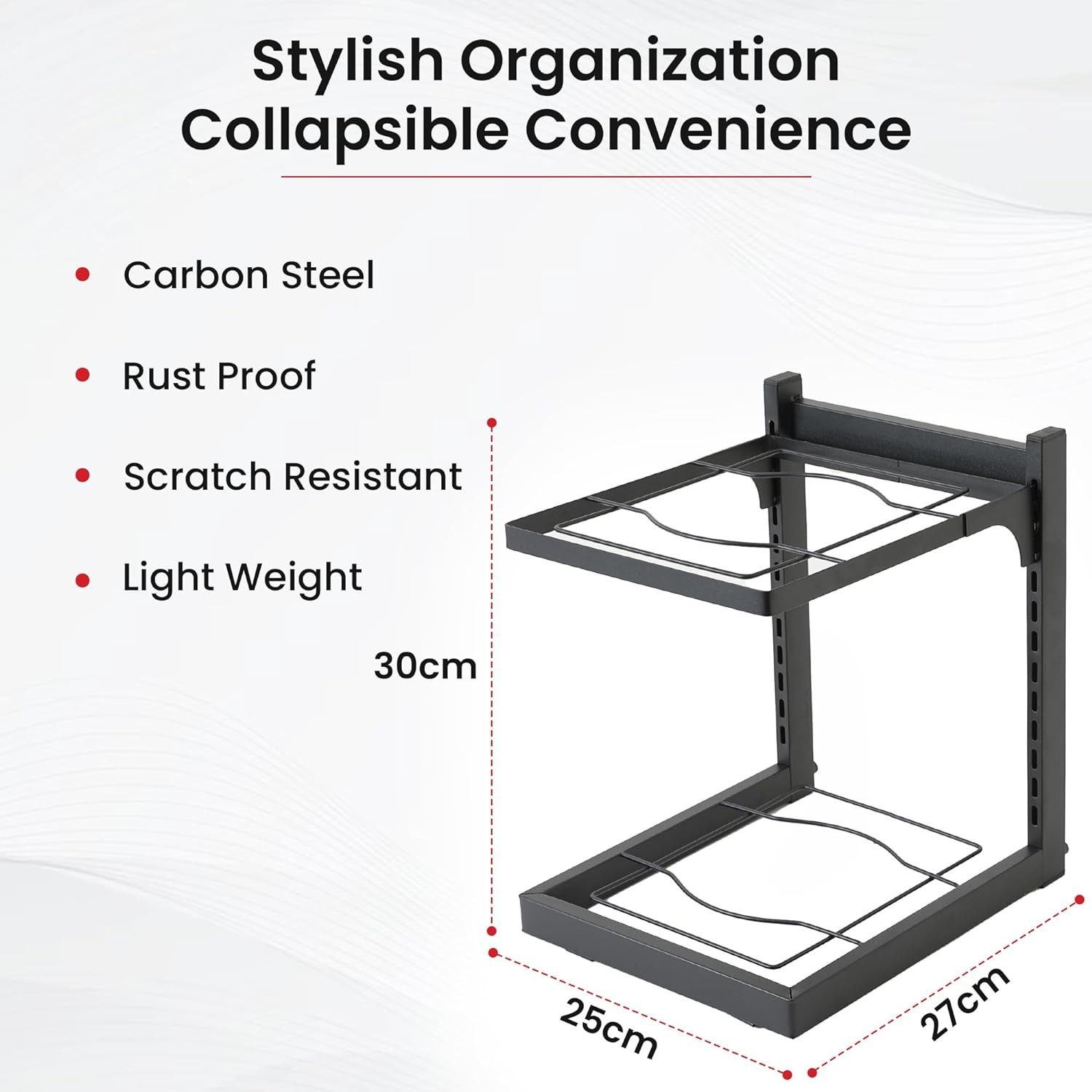 Kuber Industries 2-Layer Pots and Pans Organiser Rack|Kitchen Organization And Storage|Adjustable Pot Lid Holder Rack|Home Kitchen Accessories (Black)