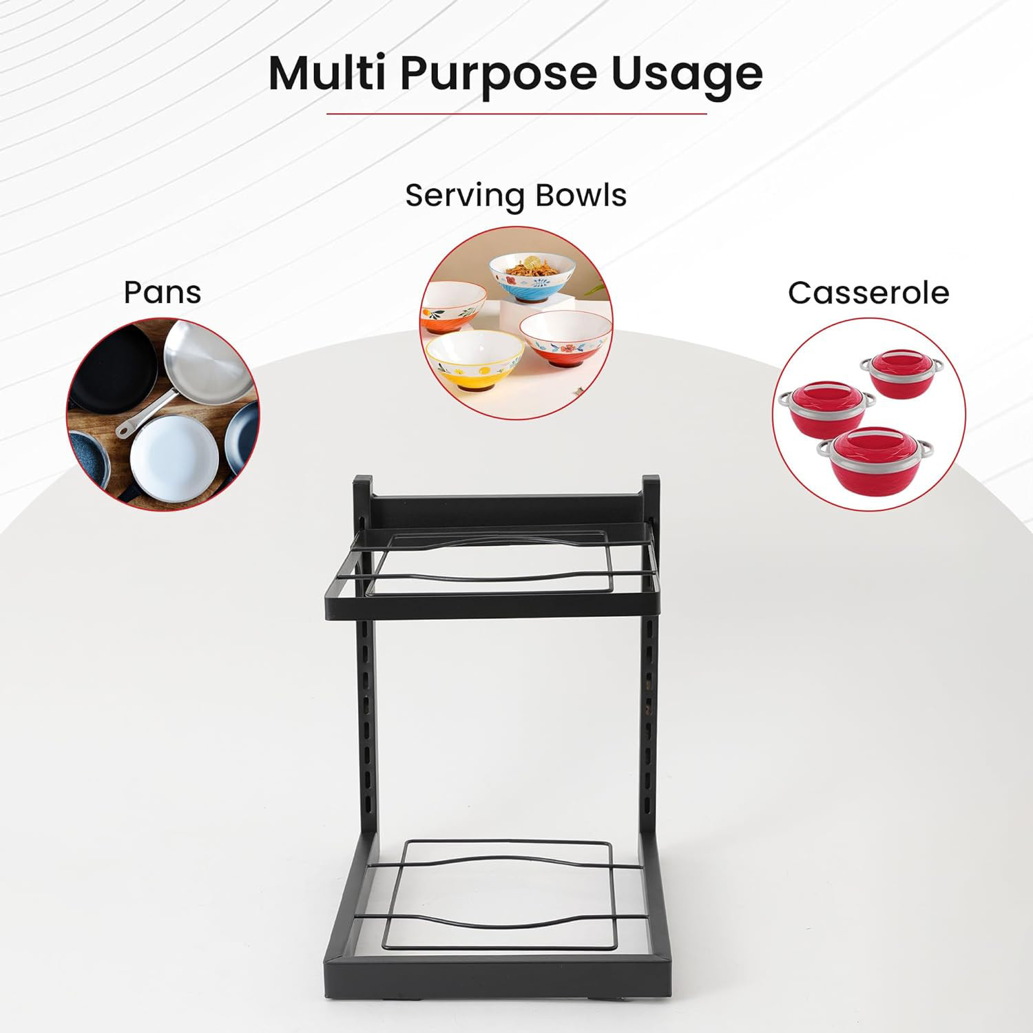 Kuber Industries 2-Layer Pots and Pans Organiser Rack|Kitchen Organization And Storage|Adjustable Pot Lid Holder Rack|Home Kitchen Accessories (Black)
