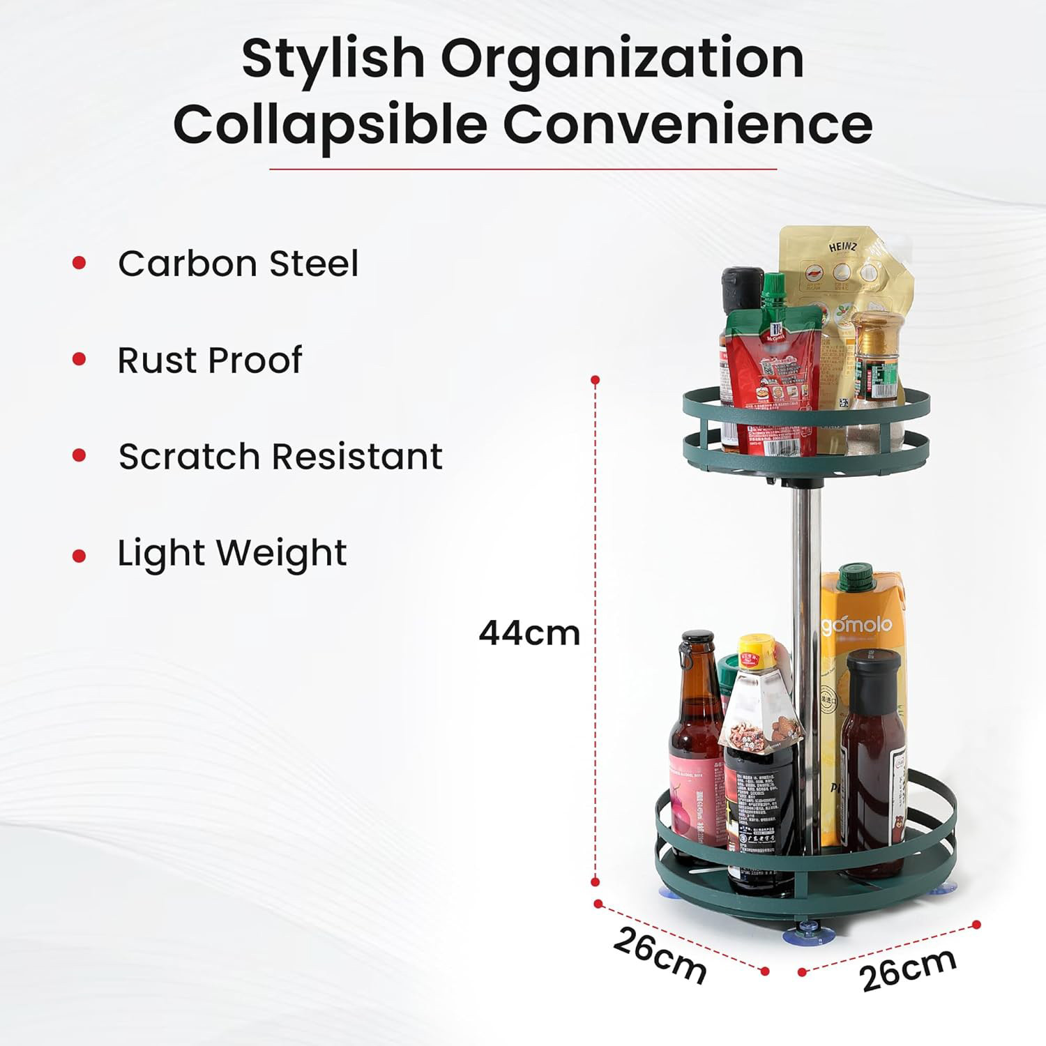 Kuber Industries 2-Layer Rotating Spice Rack|Circular Shelf For Cabinet Countertop|360-Degree Rotable Kitchen Trolley|Fruit Basket (Dark Green)