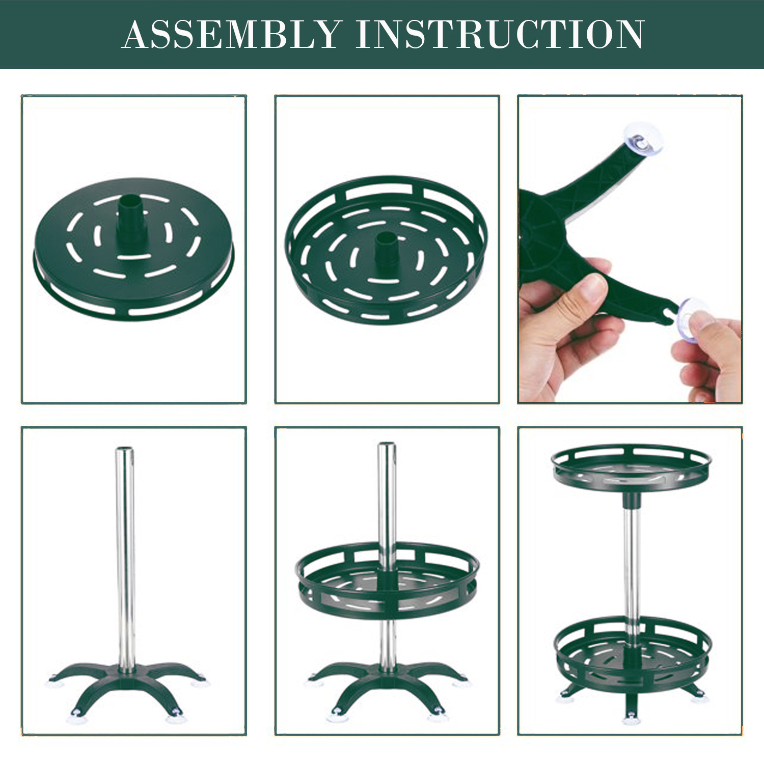 Kuber Industries 2-Layer Rotating Spice Rack|Circular Shelf For Cabinet Countertop|360-Degree Rotable Kitchen Trolley|Fruit Basket (Dark Green)