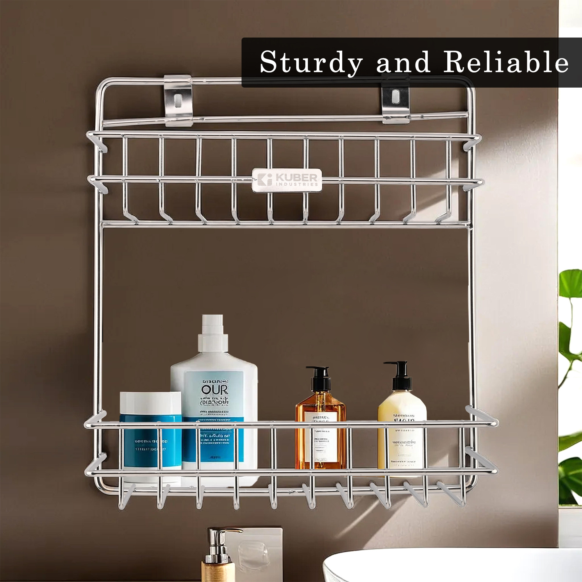 Kuber Industries 2-Layer Stainless Steel Bathroom Shelf for Wall - Washroom Organizer Towel  Shampoo Holder StandKitchen Storage Rack  10x12 Inch  Silver