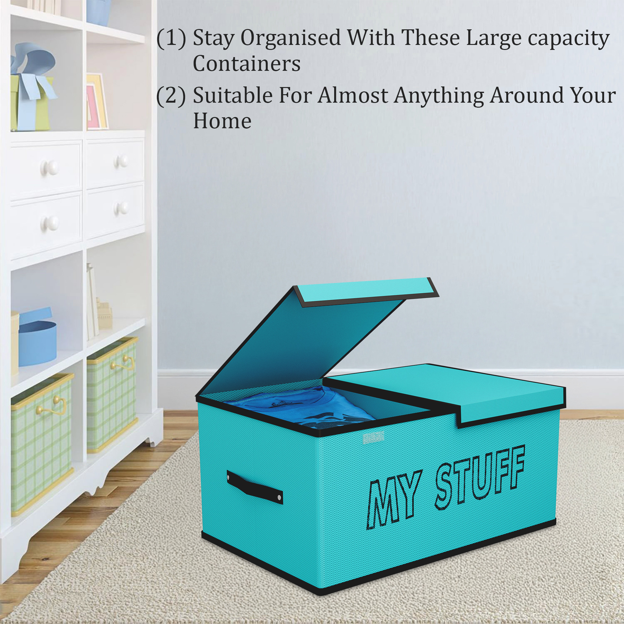 Kuber Industries 2 Partition Storage Box for Wardrobe with Lid  Closet Organizers  Baby Clothes Organizer  Foldable Dress Organizer  Cupboard Organiser  My Stuff  Reliance Green