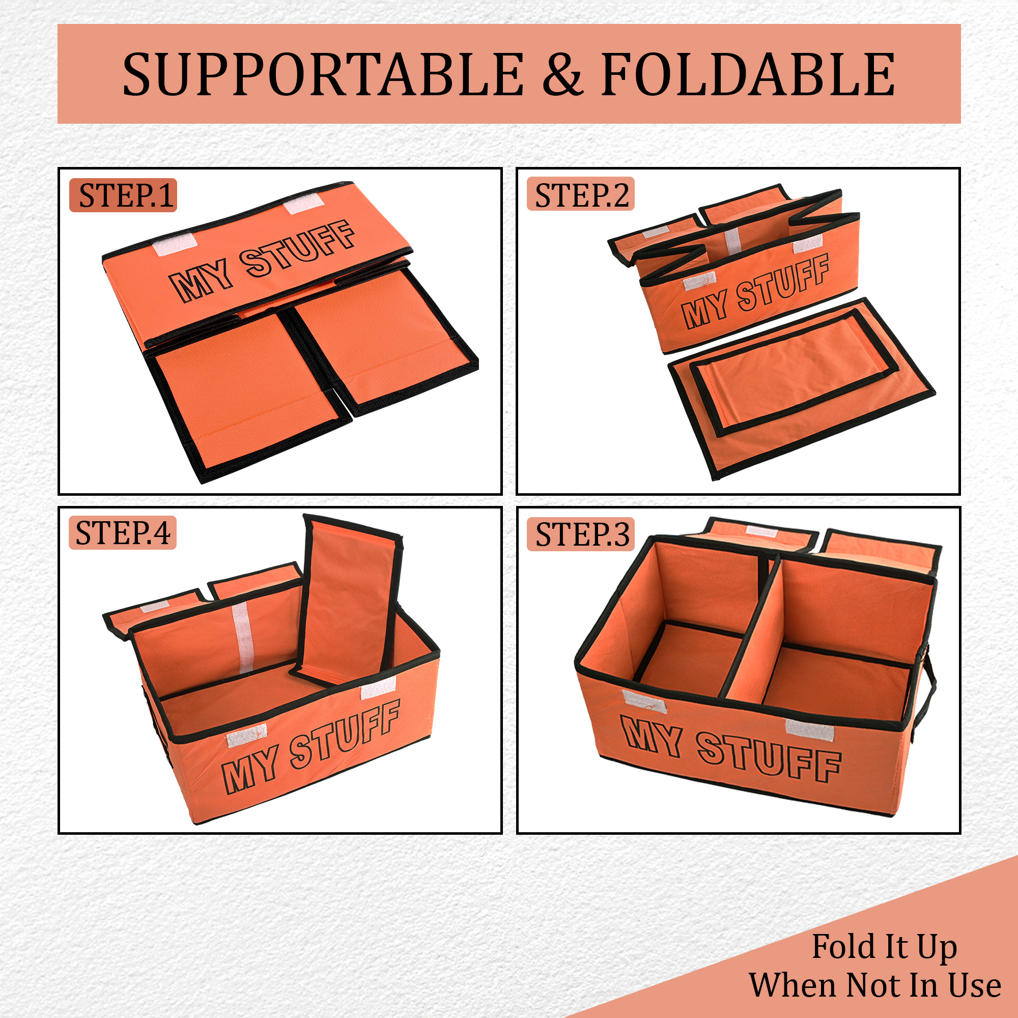 Kuber Industries 2 Partition Storage Box for Wardrobe with Lid  Closet Organizers  Baby Clothes Organizer  Foldable Dress Organizer  CupboardDrawer Organiser  My Stuff  Orange