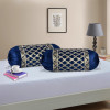 2 Pcs Aesthetic Bolster/Side Pillow Cover with Dori for Sofa & Diwan | Washable Cylindrical Takiya & Round Pillow Cover for Home Decor | Jali Design - Golden Blue
