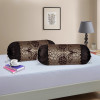 2 Pcs Aesthetic Bolster/Side Pillow Cover with Dori for Sofa &amp; Diwan | Washable Cylindrical Takiya &amp; Round Pillow Cover for Home Decor | Flower Design - Golden Brown