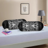 2 Pcs Aesthetic Bolster/Side Pillow Cover with Dori for Sofa &amp; Diwan | Washable Cylindrical Takiya &amp; Round Pillow Cover for Home Decor | Leaf Design - Black Grey