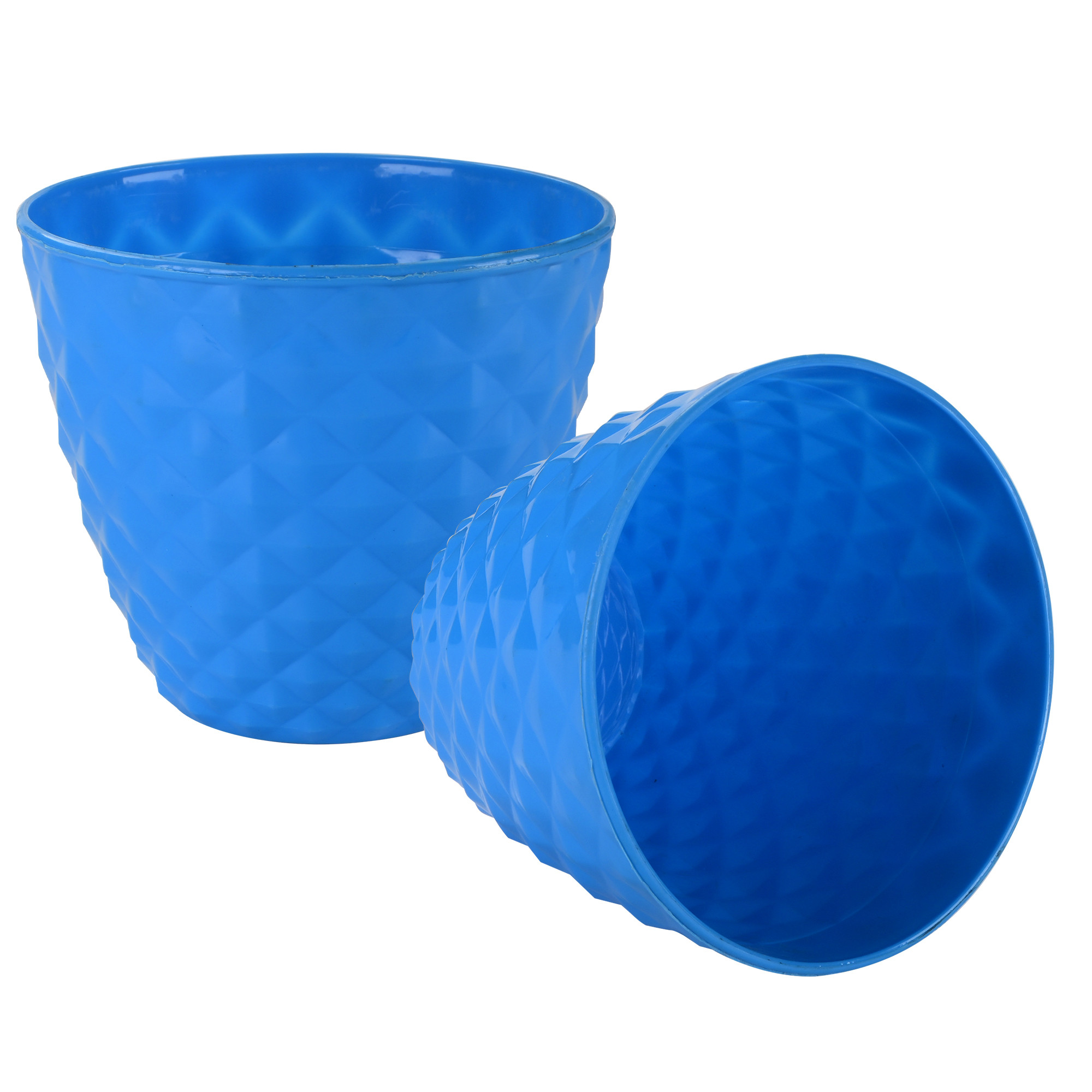 Kuber Industries 2 Pcs Flower Pots for Garden  Planters for Home Decor  6 Inch Gamla  Gardening Pots for Balcony  Indoor  Plant Pot for Living Room  Diamond Pattern - Blue