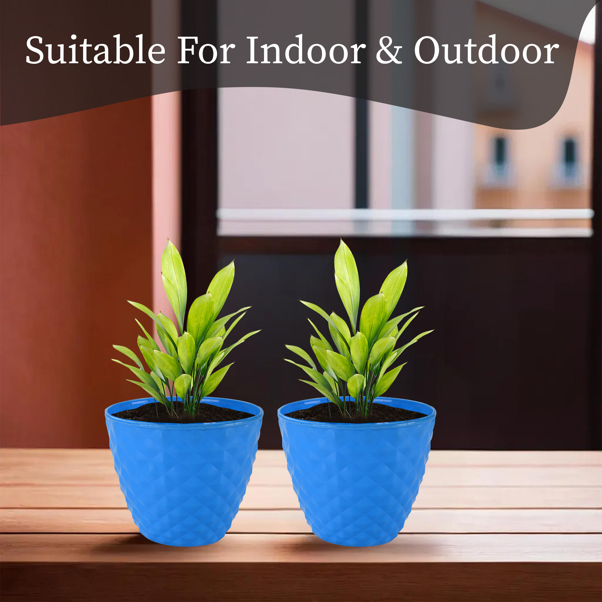 Kuber Industries 2 Pcs Flower Pots for Garden  Planters for Home Decor  6 Inch Gamla  Gardening Pots for Balcony  Indoor  Plant Pot for Living Room  Diamond Pattern - Blue