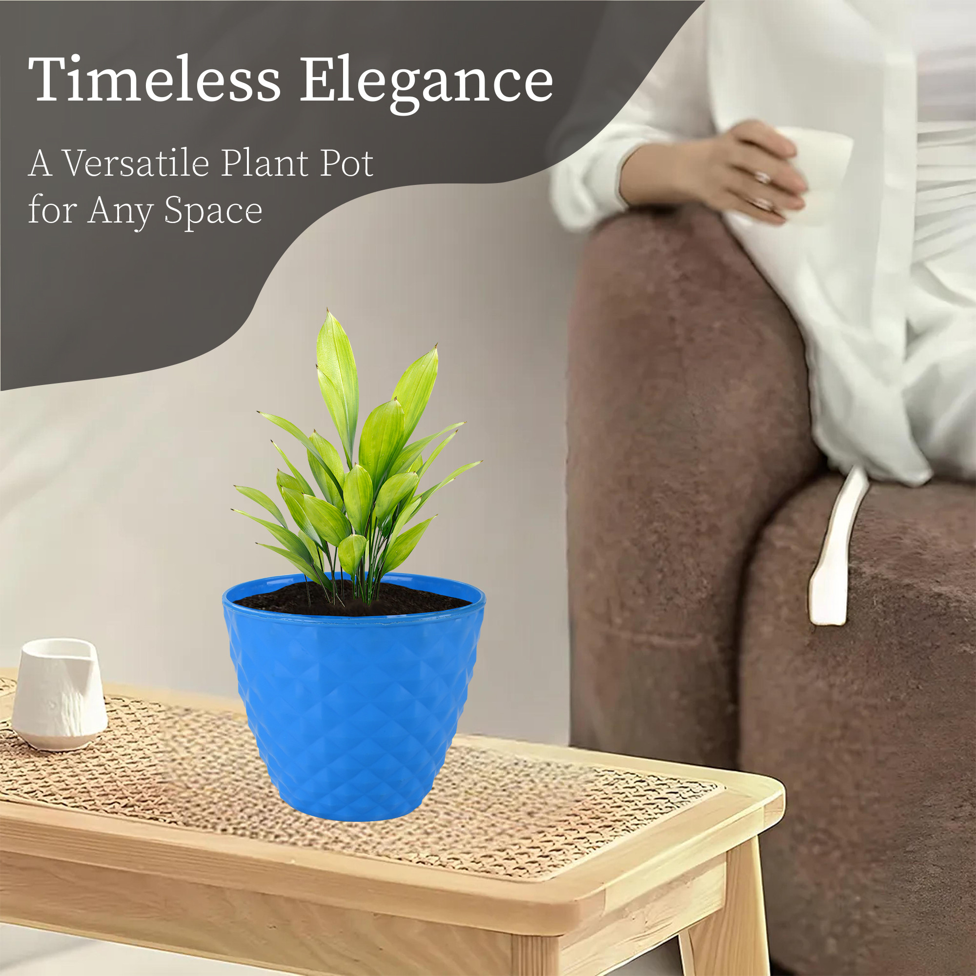 Kuber Industries 2 Pcs Flower Pots for Garden  Planters for Home Decor  6 Inch Gamla  Gardening Pots for Balcony  Indoor  Plant Pot for Living Room  Diamond Pattern - Blue