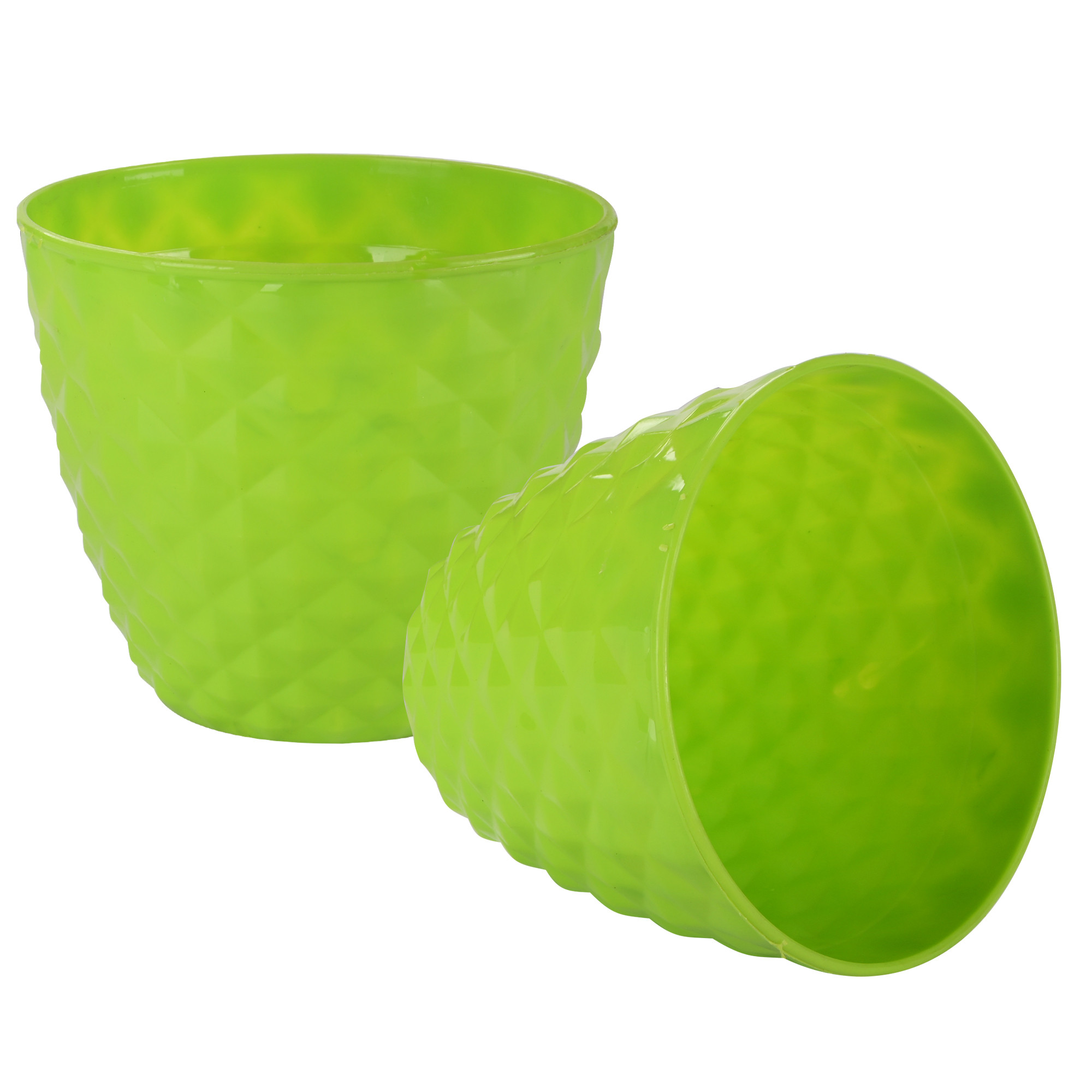 Kuber Industries 2 Pcs Flower Pots for Garden  Planters for Home Decor  6 Inch Gamla  Gardening Pots for Balcony  Indoor  Plant Pot for Living Room  Diamond Pattern - Green