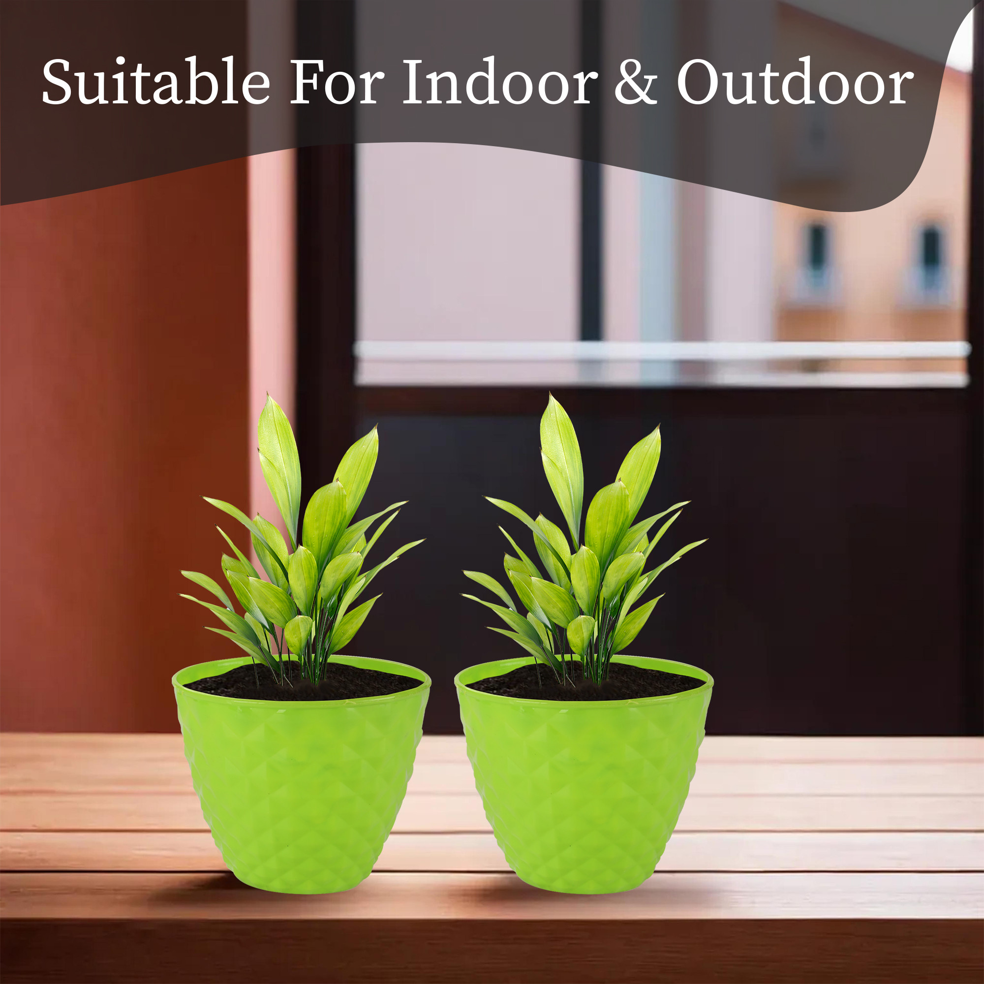 Kuber Industries 2 Pcs Flower Pots for Garden  Planters for Home Decor  6 Inch Gamla  Gardening Pots for Balcony  Indoor  Plant Pot for Living Room  Diamond Pattern - Green