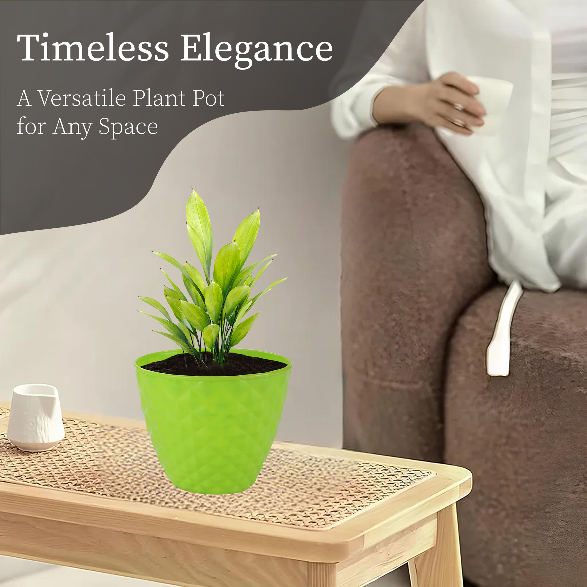 Kuber Industries 2 Pcs Flower Pots for Garden  Planters for Home Decor  6 Inch Gamla  Gardening Pots for Balcony  Indoor  Plant Pot for Living Room  Diamond Pattern - Green