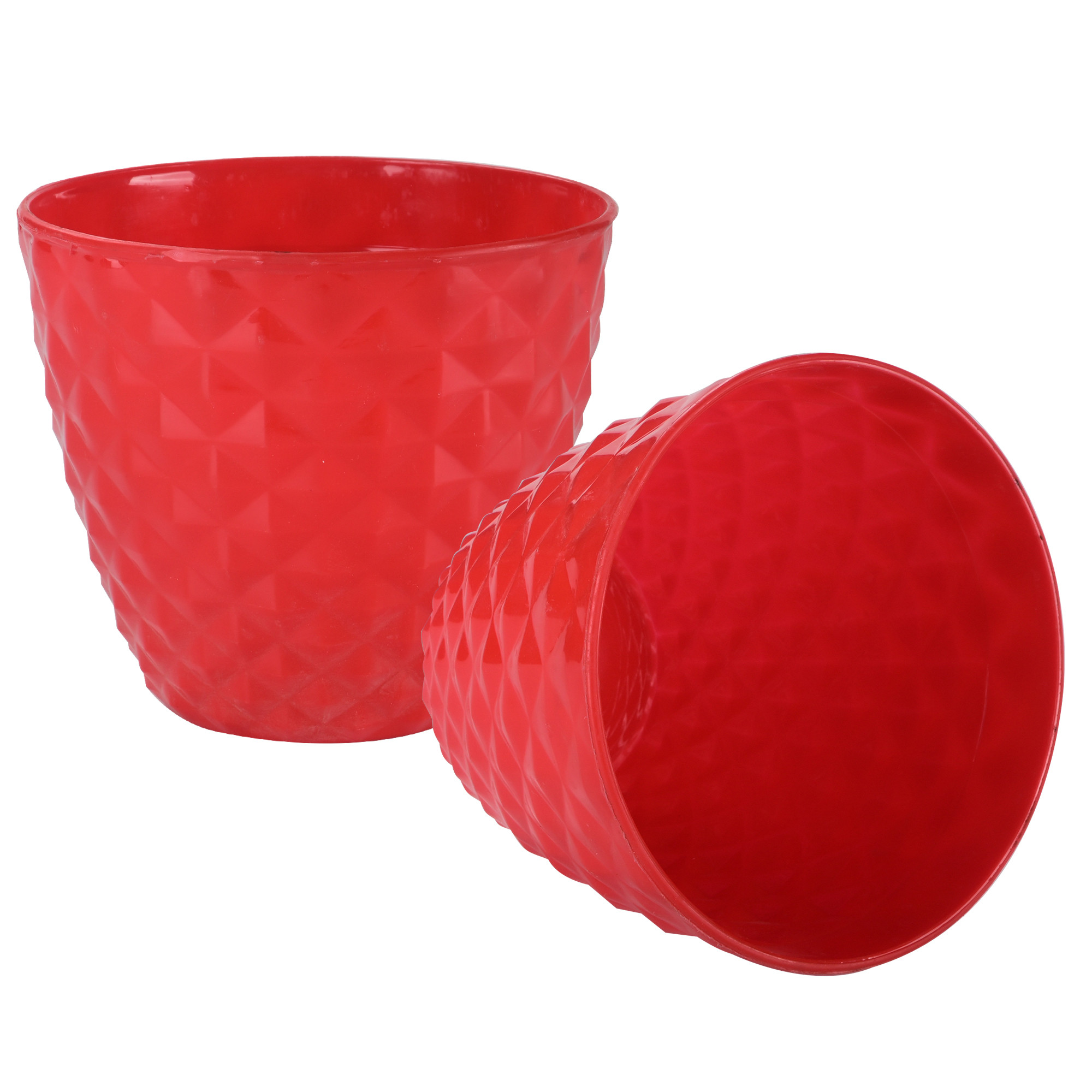 Kuber Industries 2 Pcs Flower Pots for Garden  Planters for Home Decor  6 Inch Gamla  Gardening Pots for Balcony  Indoor  Plant Pot for Living Room  Diamond Pattern - Red