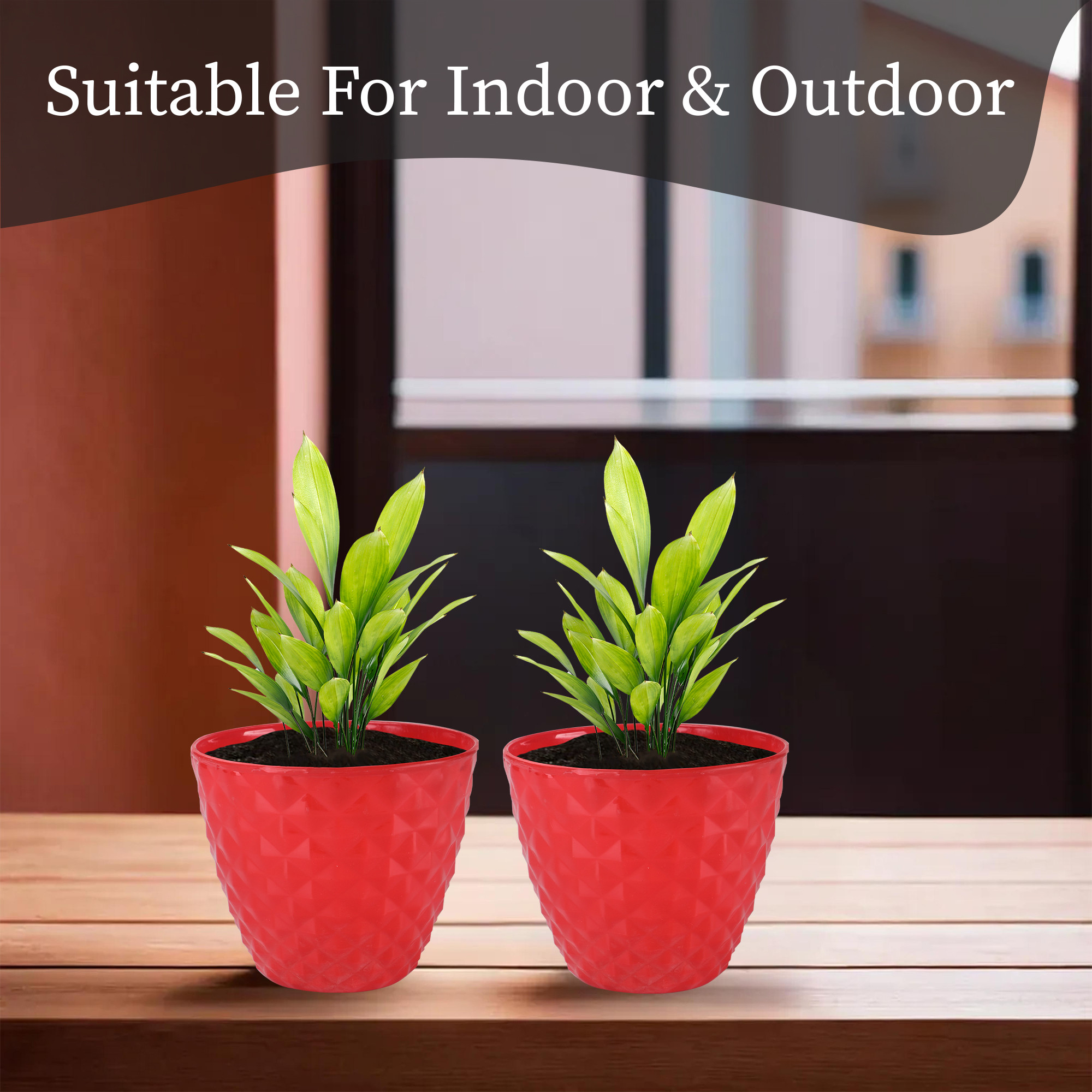 Kuber Industries 2 Pcs Flower Pots for Garden  Planters for Home Decor  6 Inch Gamla  Gardening Pots for Balcony  Indoor  Plant Pot for Living Room  Diamond Pattern - Red