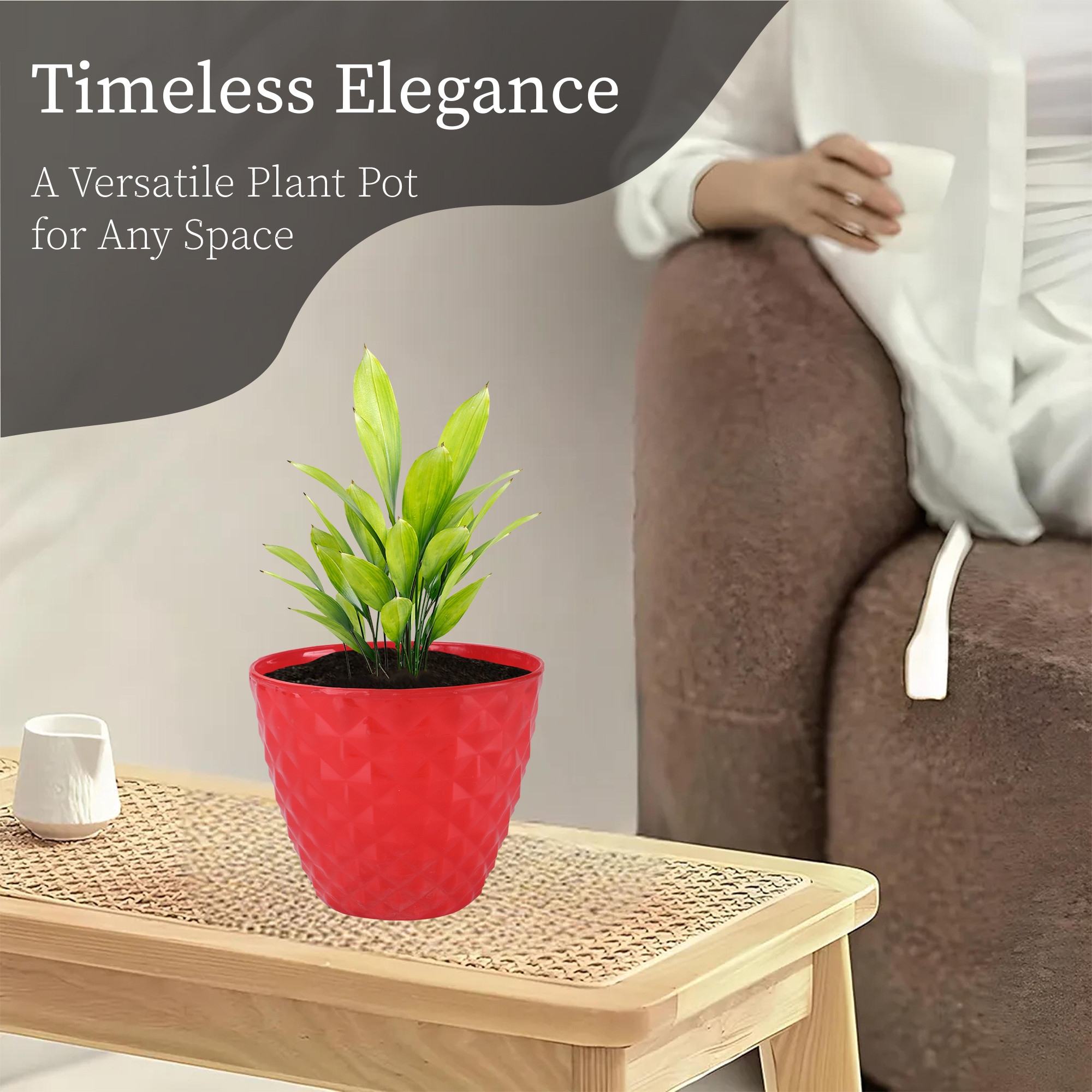 Kuber Industries 2 Pcs Flower Pots for Garden  Planters for Home Decor  6 Inch Gamla  Gardening Pots for Balcony  Indoor  Plant Pot for Living Room  Diamond Pattern - Red