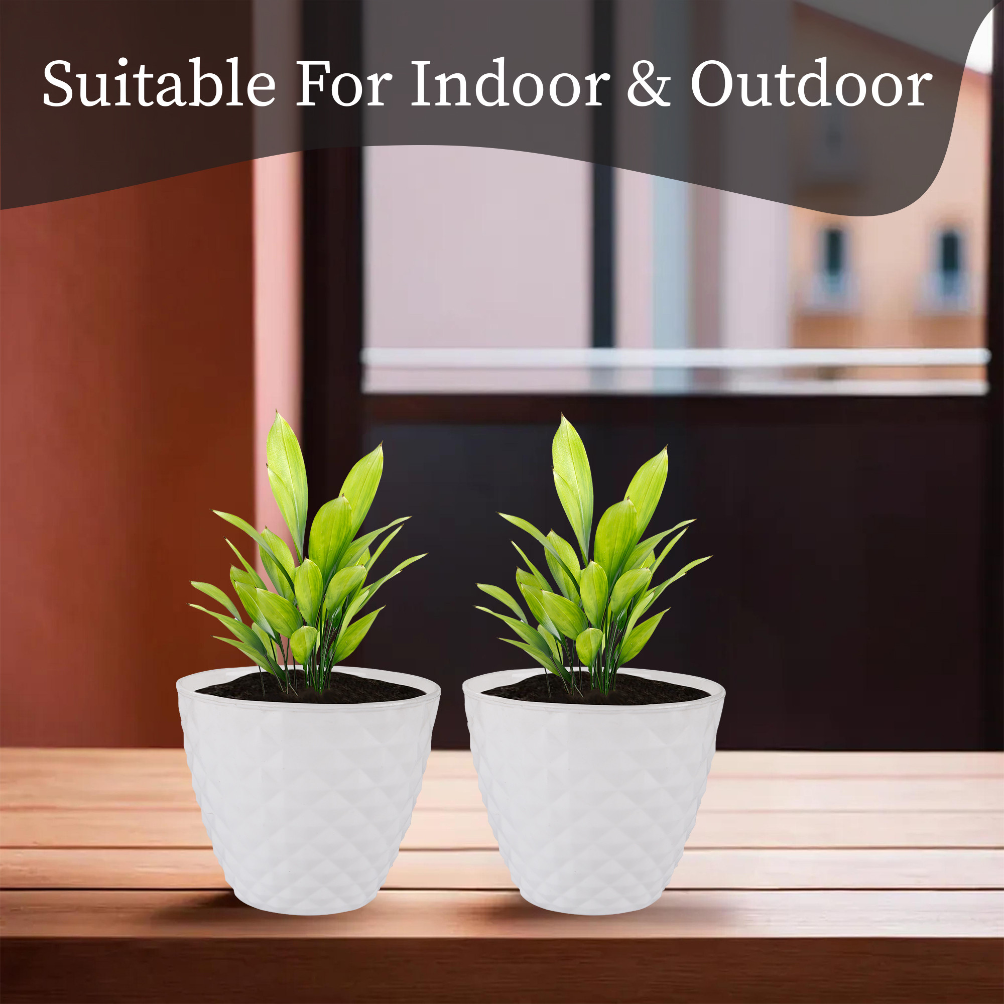 Kuber Industries 2 Pcs Flower Pots for Garden  Planters for Home Decor  6 Inch Gamla  Gardening Pots for Balcony  Indoor  Plant Pot for Living Room  Diamond Pattern - White