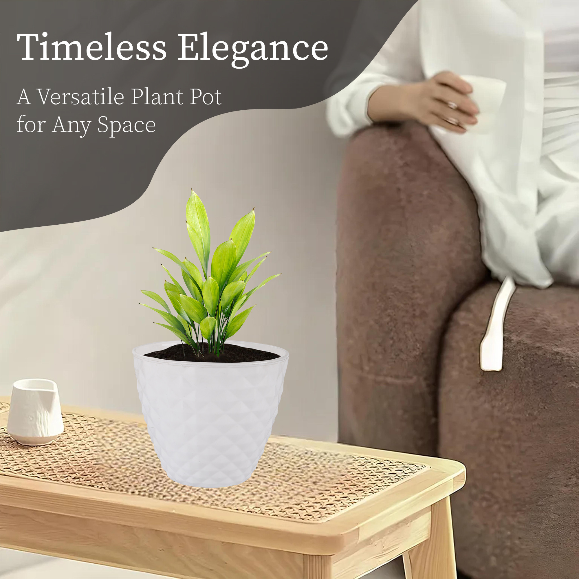 Kuber Industries 2 Pcs Flower Pots for Garden  Planters for Home Decor  6 Inch Gamla  Gardening Pots for Balcony  Indoor  Plant Pot for Living Room  Diamond Pattern - White