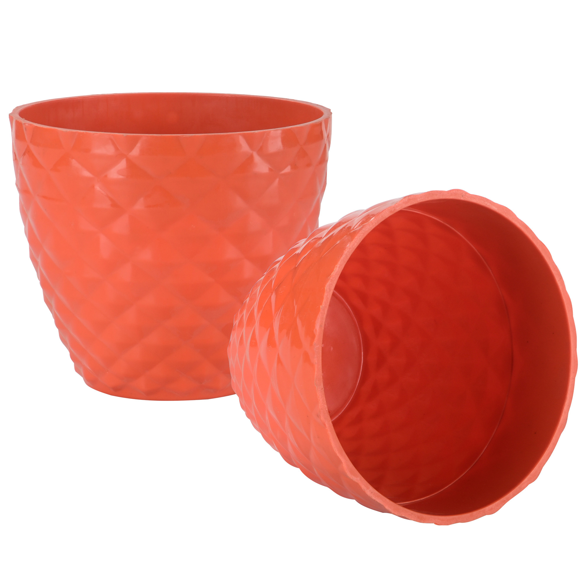 Kuber Industries 2 Pcs Flower Pots for Garden  Planters for Home Decor  6 Inch Gamla  Gardening Pots for Balcony  Indoor  Plant Pot for Living Room  Diamond Pattern - Orange