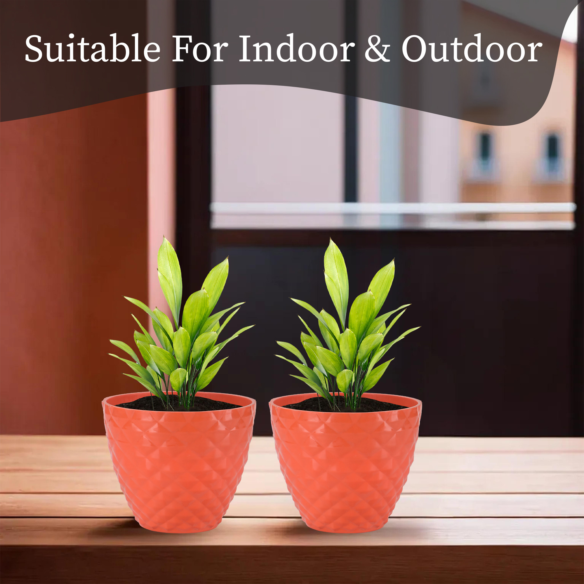 Kuber Industries 2 Pcs Flower Pots for Garden  Planters for Home Decor  6 Inch Gamla  Gardening Pots for Balcony  Indoor  Plant Pot for Living Room  Diamond Pattern - Orange