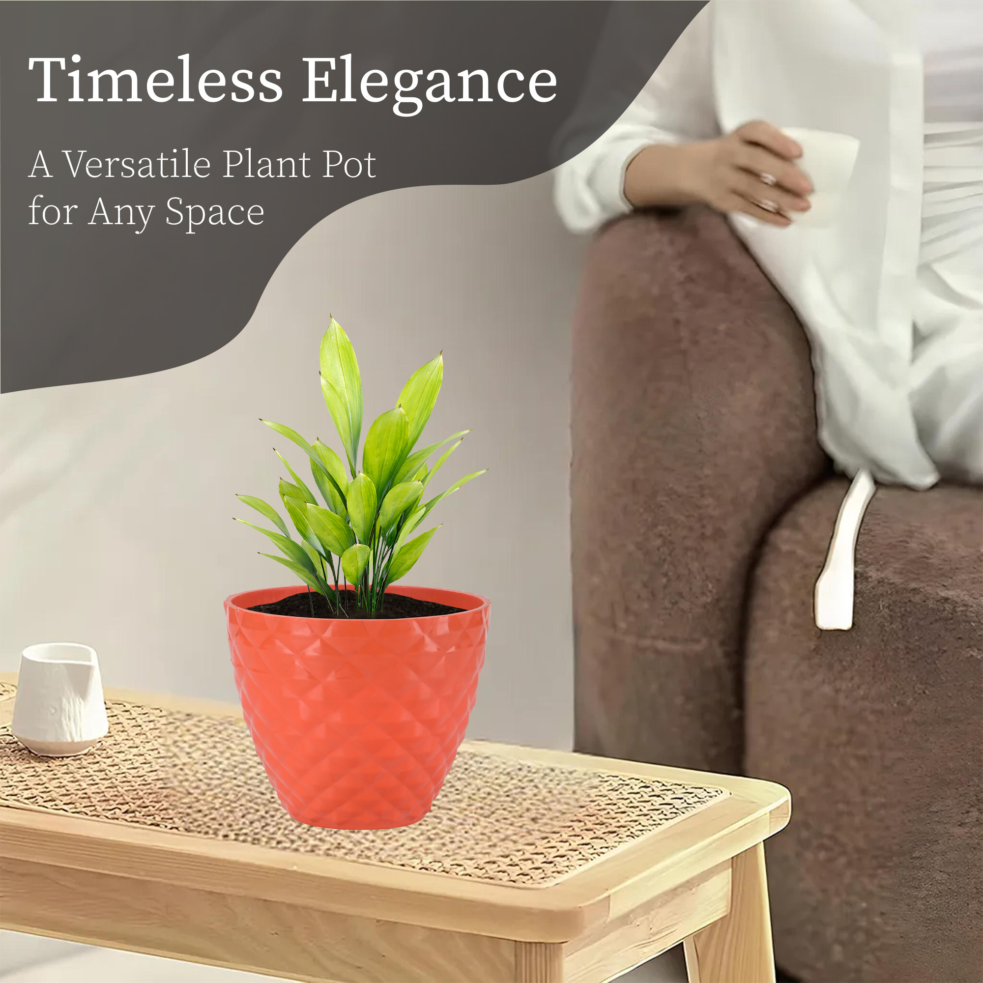 Kuber Industries 2 Pcs Flower Pots for Garden  Planters for Home Decor  6 Inch Gamla  Gardening Pots for Balcony  Indoor  Plant Pot for Living Room  Diamond Pattern - Orange