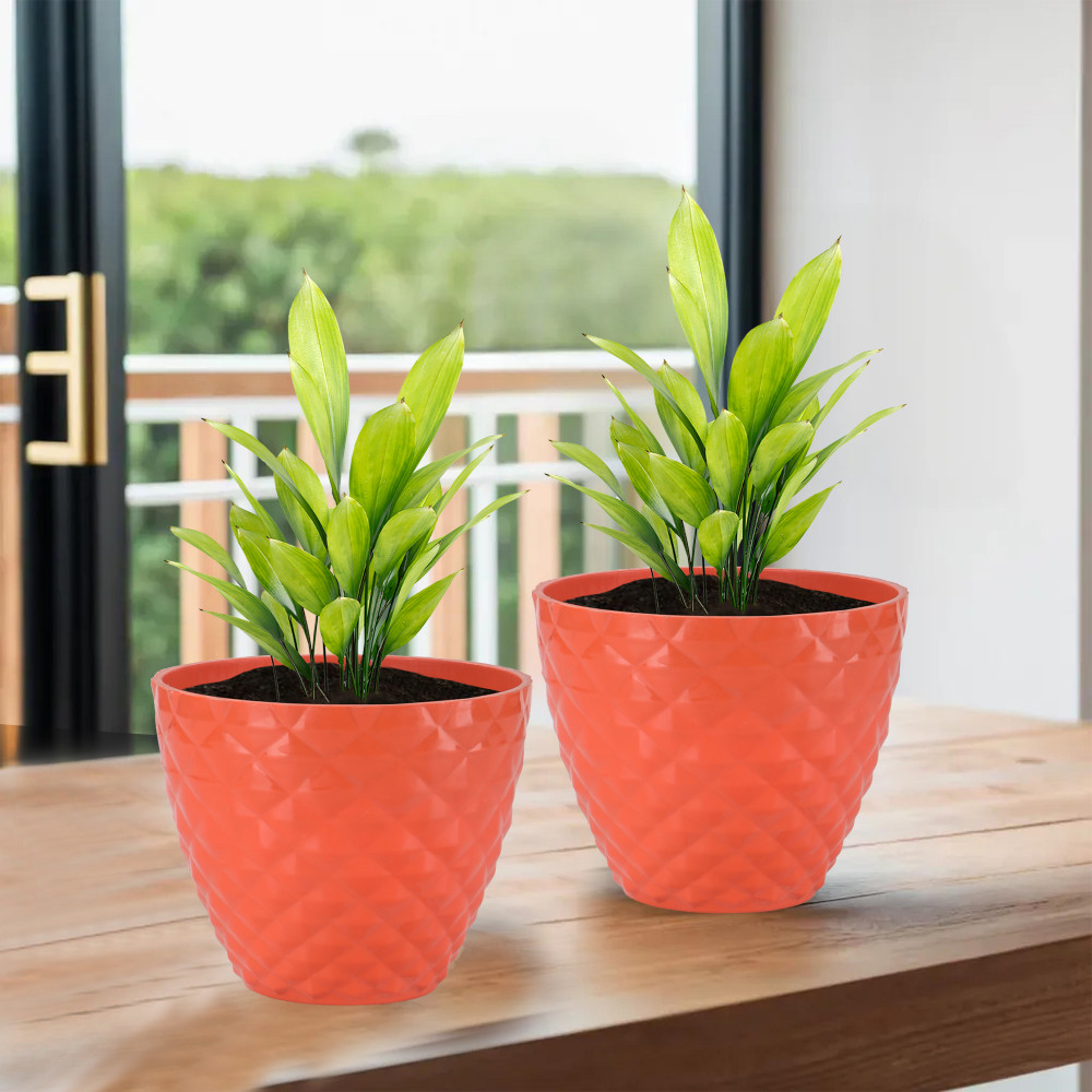 Image of Kuber Industries 2 Pcs Flower Pots for Garden &amp; Planters for Home Decor | 6 Inch Gamla / Gardening Pots for Balcony &amp; Indoor | Plant Pot for Living Room | Diamond Pattern - Orange