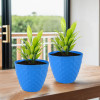 2 Pcs Flower Pots for Garden &amp; Planters for Home Decor | 6 Inch Gamla / Gardening Pots for Balcony &amp; Indoor | Plant Pot for Living Room | Diamond Pattern - Blue