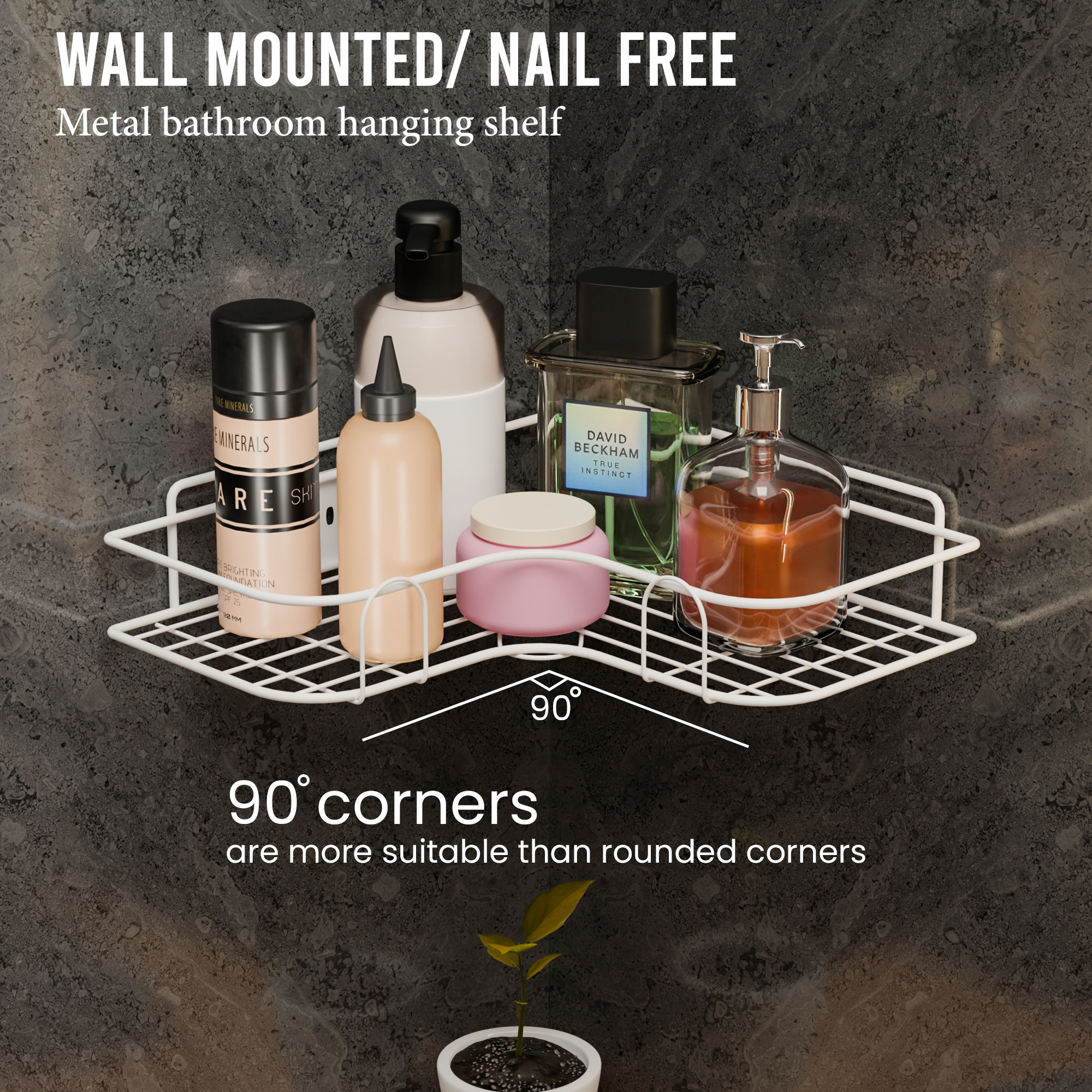 Kuber Industries 2 Pcs Metal Self Adhesive Bathroom Organiser with Drill Screws  Bathroom Corner ShelvesRack  Bathroom Shelf for Wall Adhesive  Corner Stand Bathroom Accessories  White