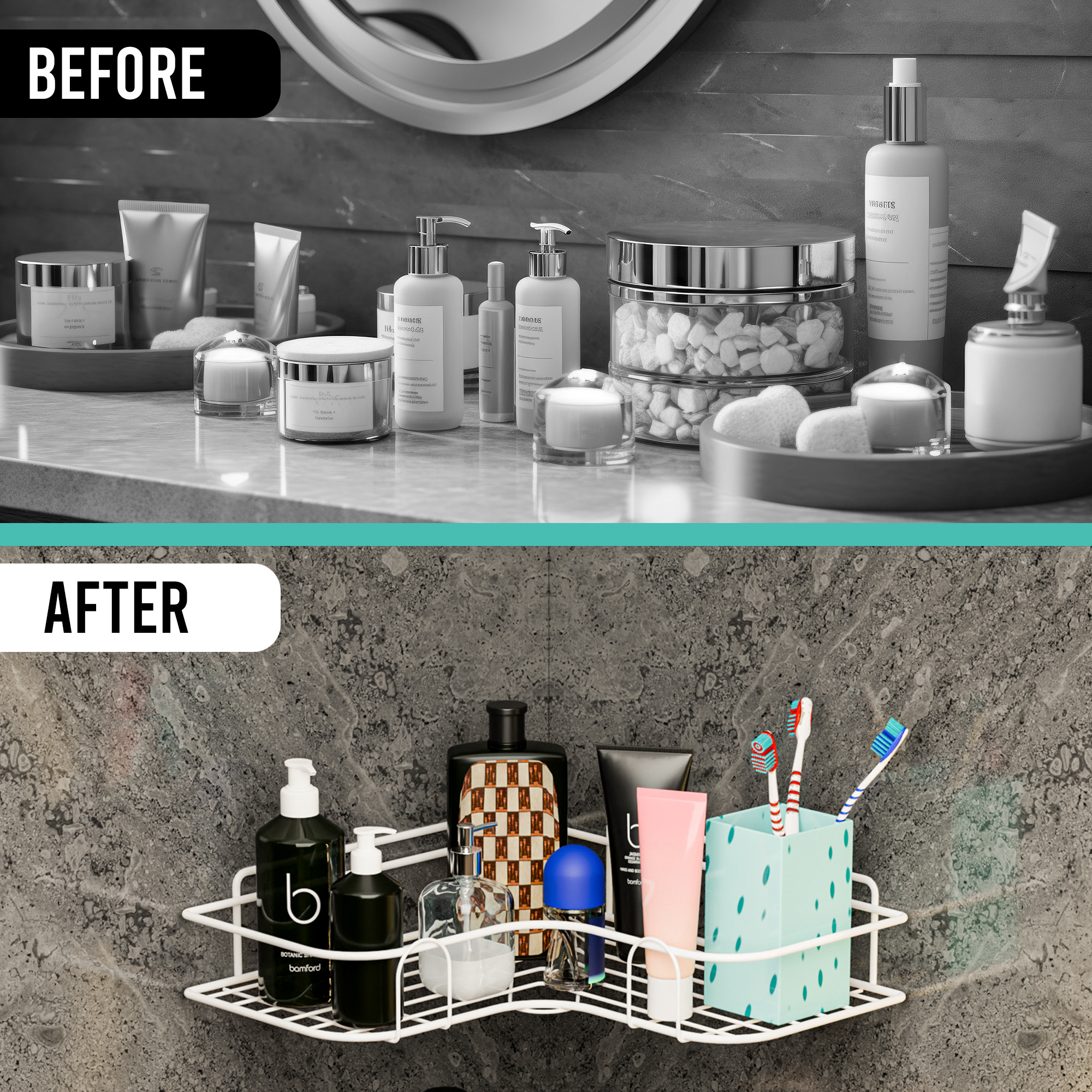 Kuber Industries 2 Pcs Metal Self Adhesive Bathroom Organiser with Drill Screws  Bathroom Corner ShelvesRack  Bathroom Shelf for Wall Adhesive  Corner Stand Bathroom Accessories  White