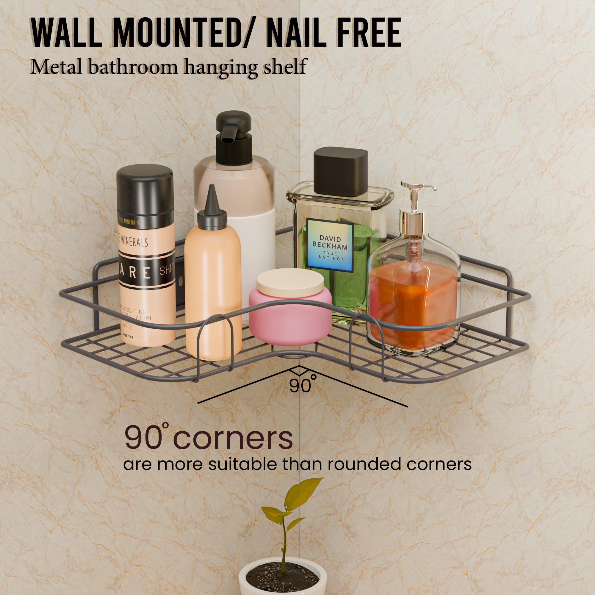 Kuber Industries 2 Pcs Metal Self Adhesive Bathroom Organiser with Drill Screws  Bathroom Corner ShelvesRack  Bathroom Shelf for Wall Adhesive  Corner Stand Bathroom Accessories  Grey