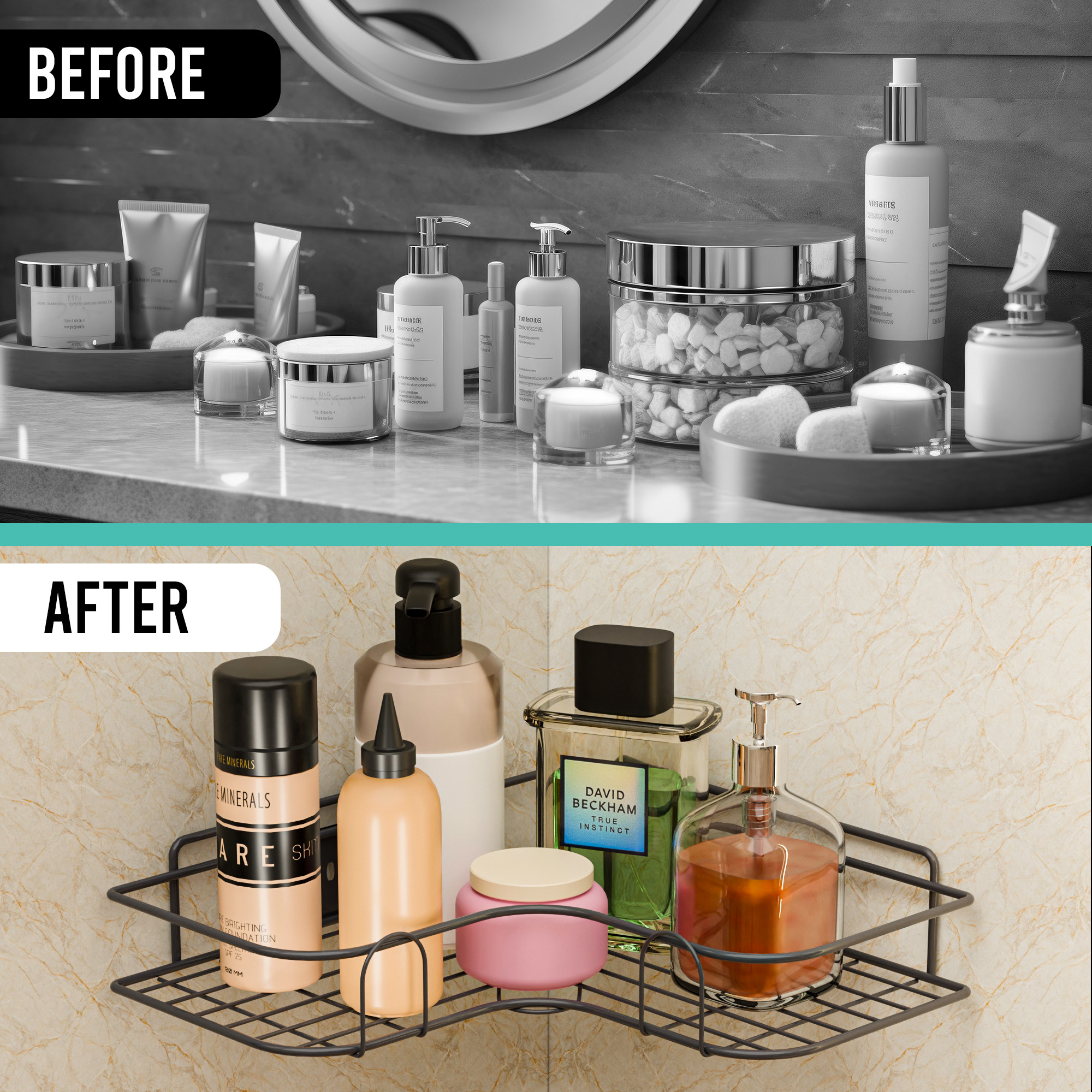 Kuber Industries 2 Pcs Metal Self Adhesive Bathroom Organiser with Drill Screws  Bathroom Corner ShelvesRack  Bathroom Shelf for Wall Adhesive  Corner Stand Bathroom Accessories  Grey