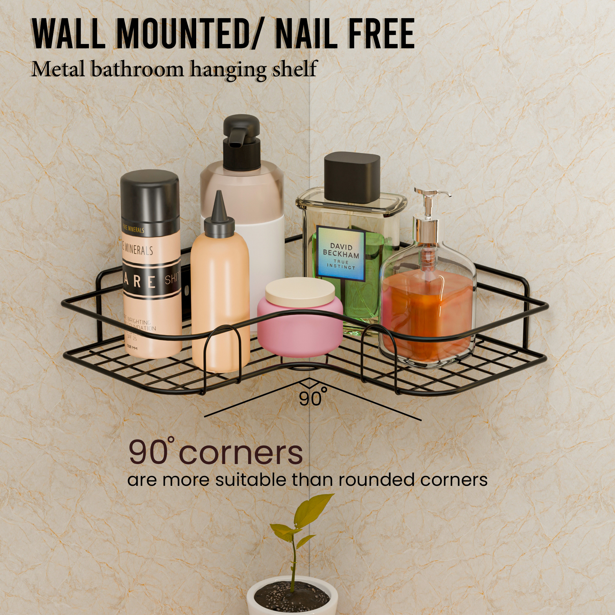 Kuber Industries 2 Pcs Metal Self Adhesive Bathroom Organiser with Drill Screws  Bathroom Corner ShelvesRack  Bathroom Shelf for Wall Adhesive  Corner Stand Bathroom Accessories  Black