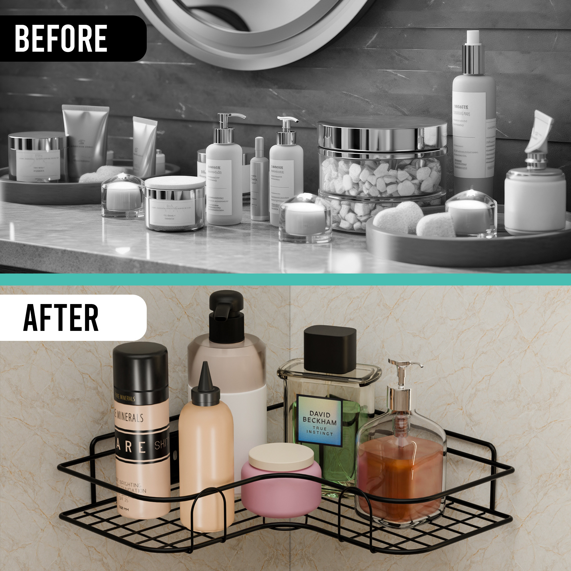 Kuber Industries 2 Pcs Metal Self Adhesive Bathroom Organiser with Drill Screws  Bathroom Corner ShelvesRack  Bathroom Shelf for Wall Adhesive  Corner Stand Bathroom Accessories  Black